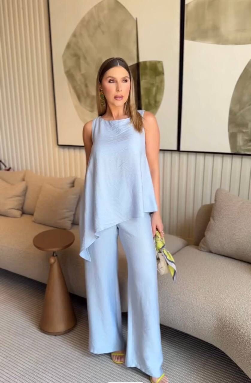 Asimetrik Bluz & Pantolon İkili Takım