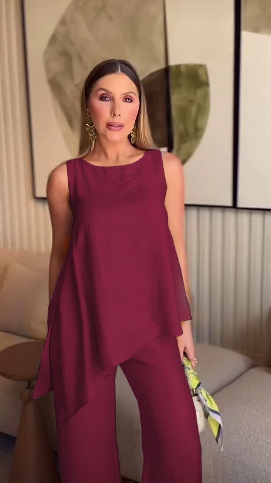 Asimetrik Bluz & Pantolon İkili Takım