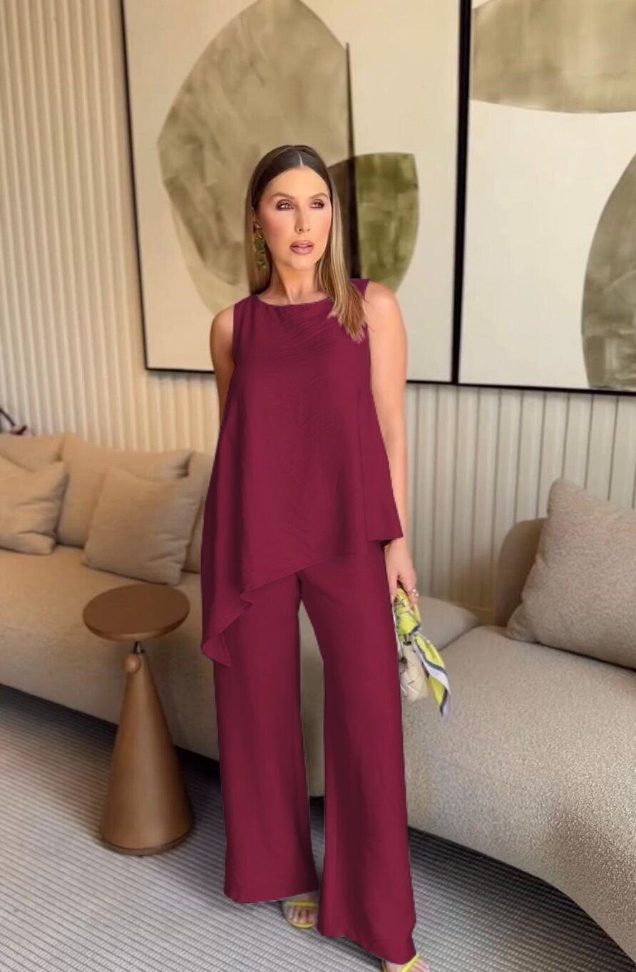 Asimetrik Bluz & Pantolon İkili Takım