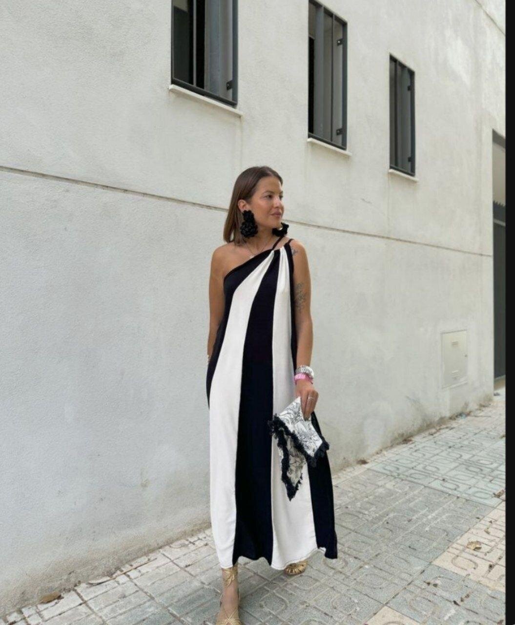 ÇİFT RENKLİ ELBİSE-SİYAH