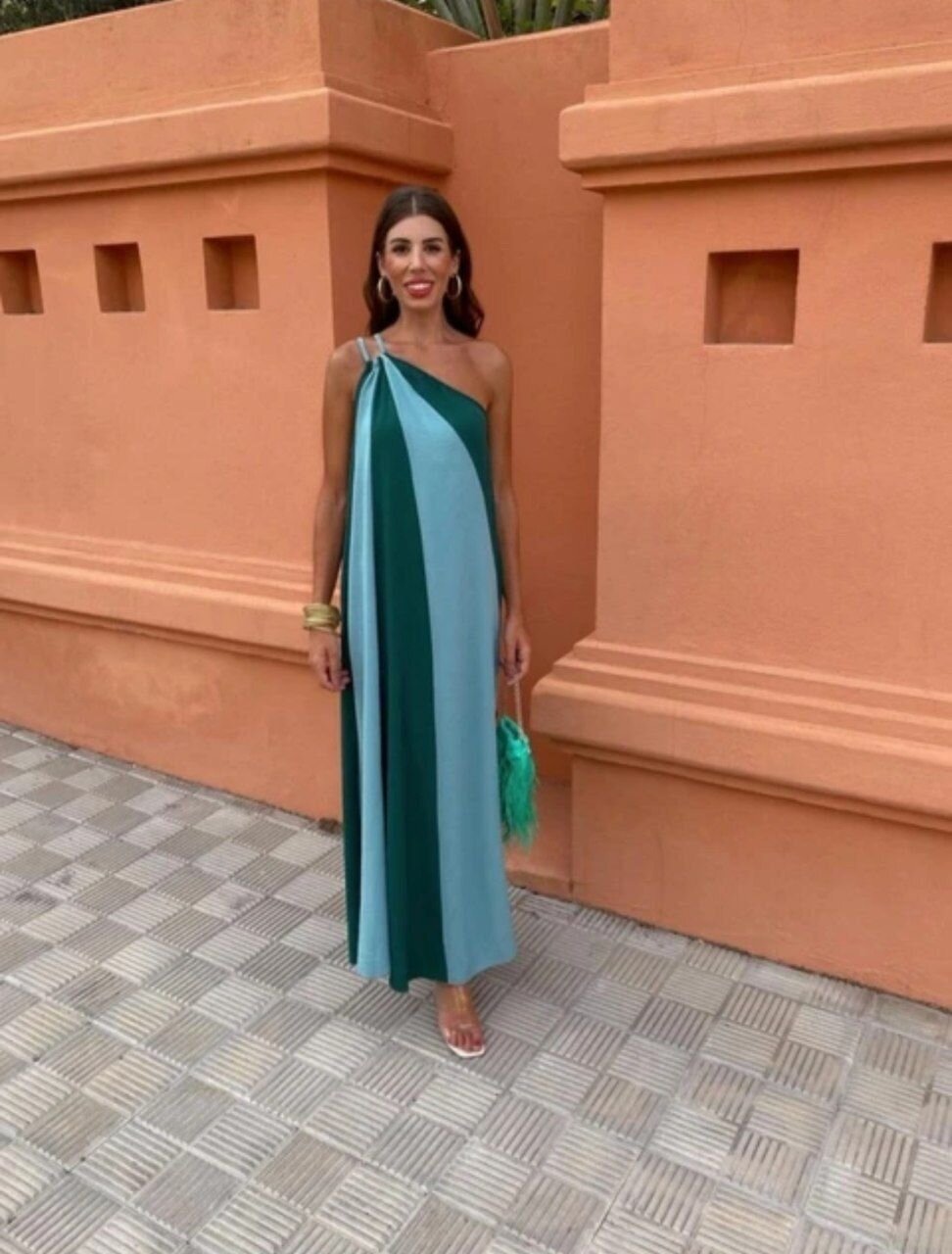 ÇİFT RENKLİ ELBİSE-MAVİ