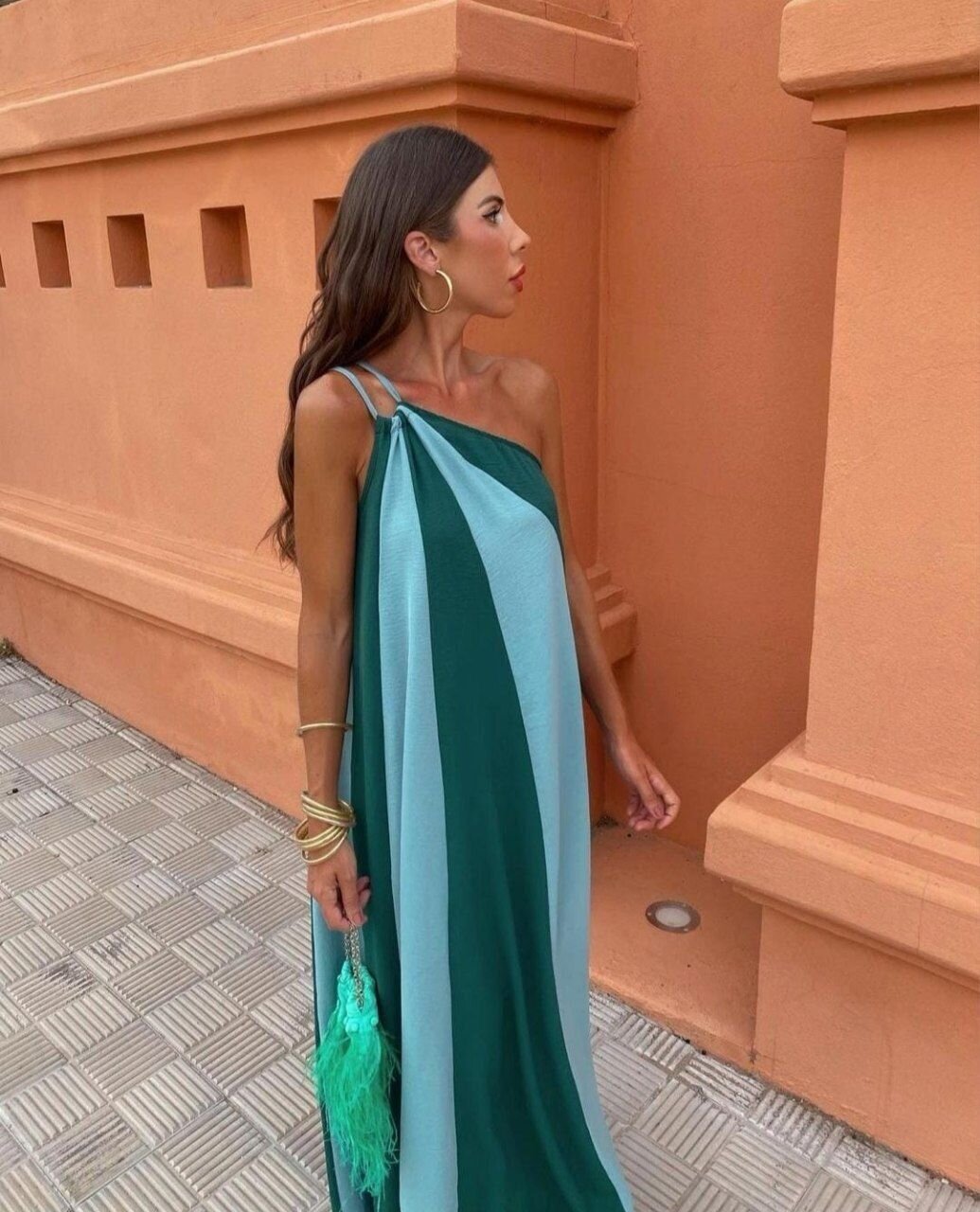 ÇİFT RENKLİ ELBİSE-MAVİ