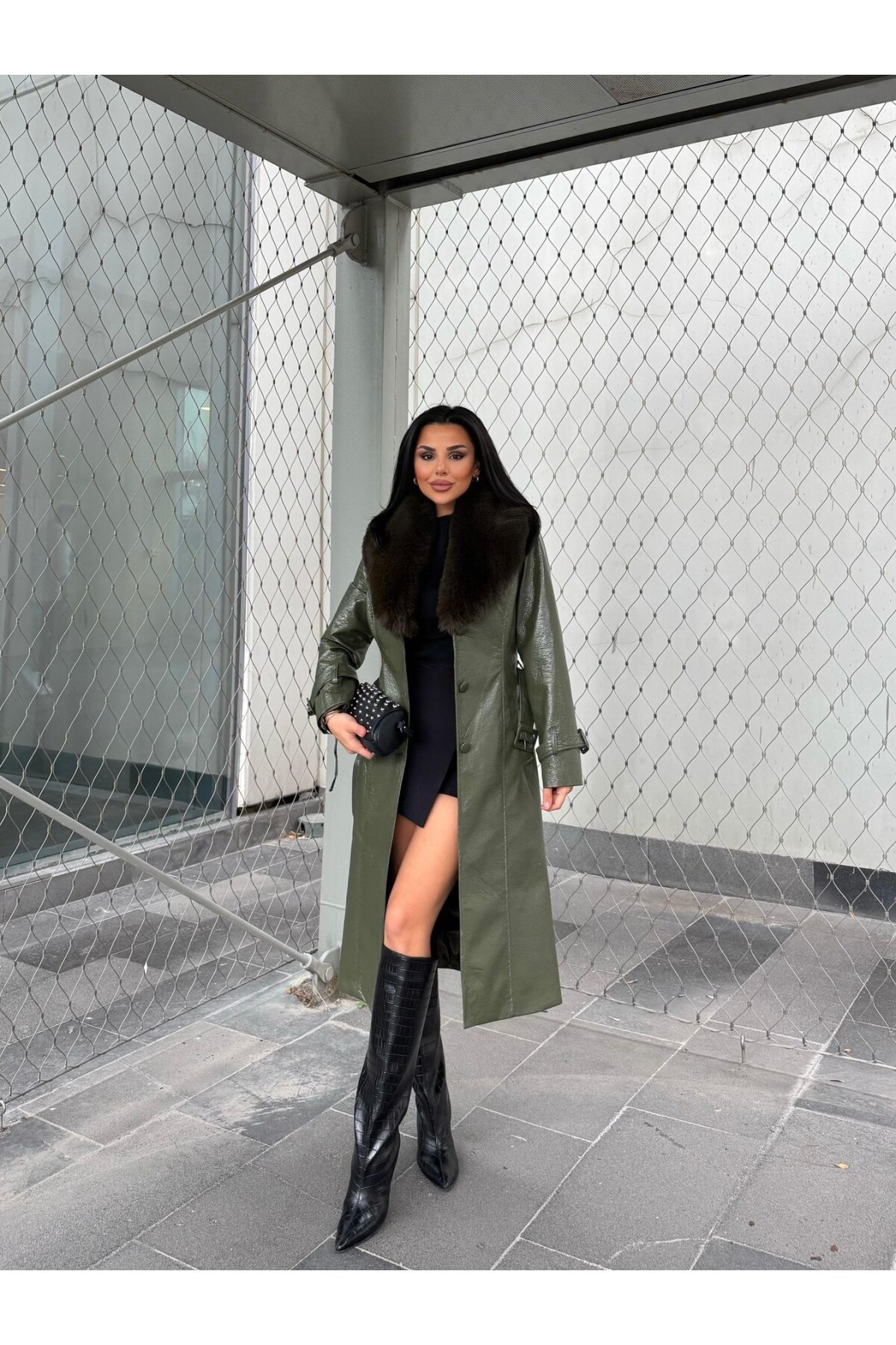 Kürk Detaylı Suni Deri Kaban