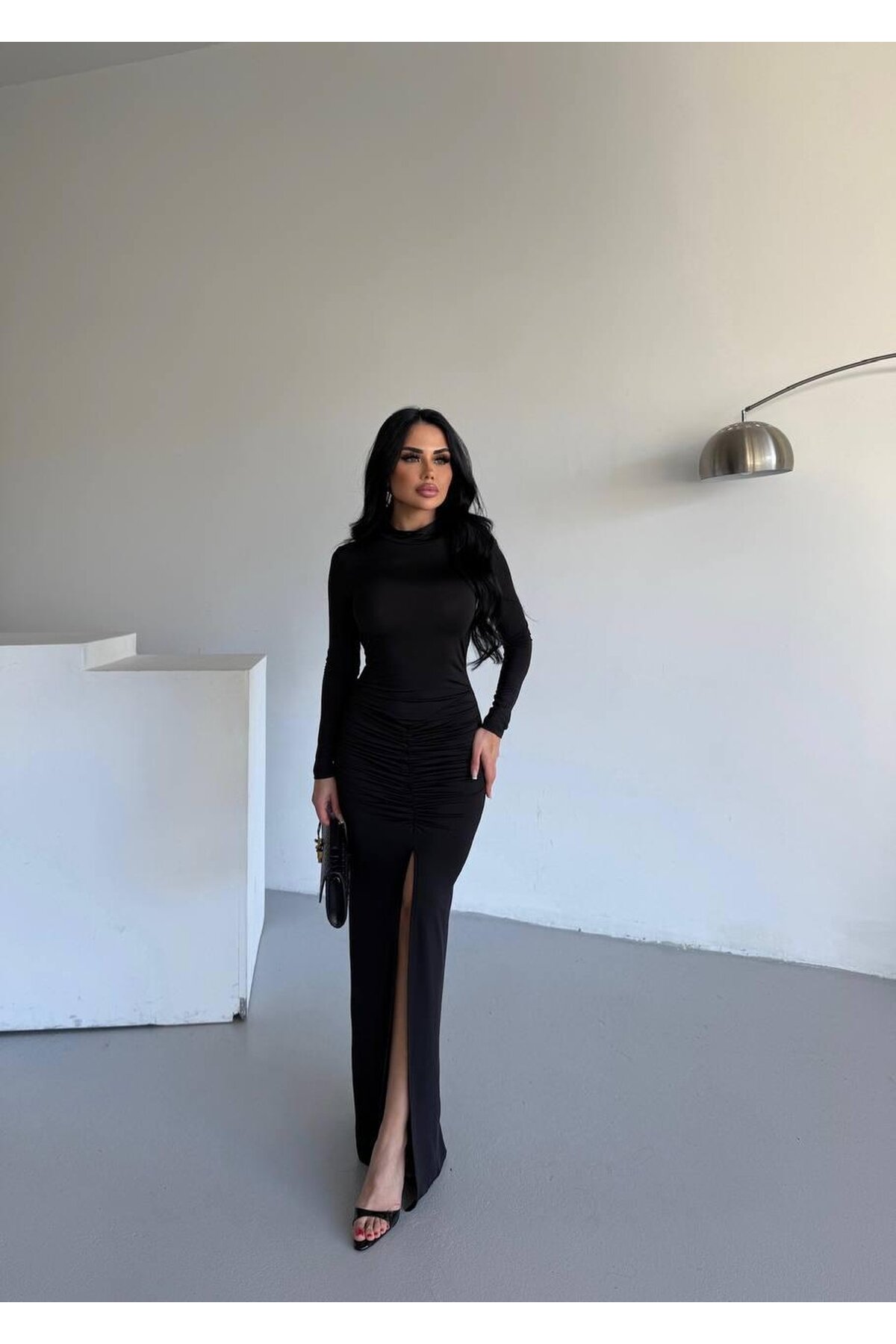 DRAPPE YIRMAÇLI MAXİ ELBİSE