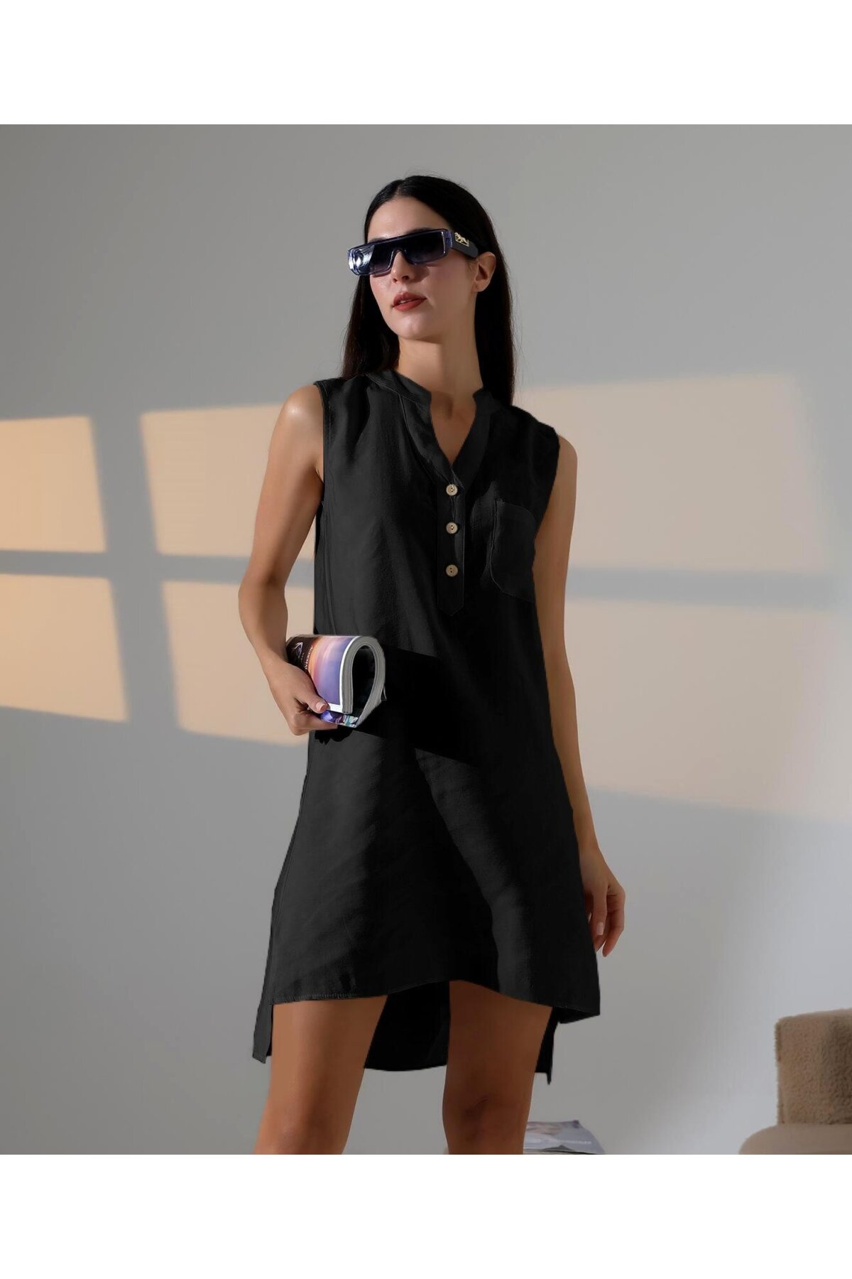 Düğme Detaylı Mini Elbise