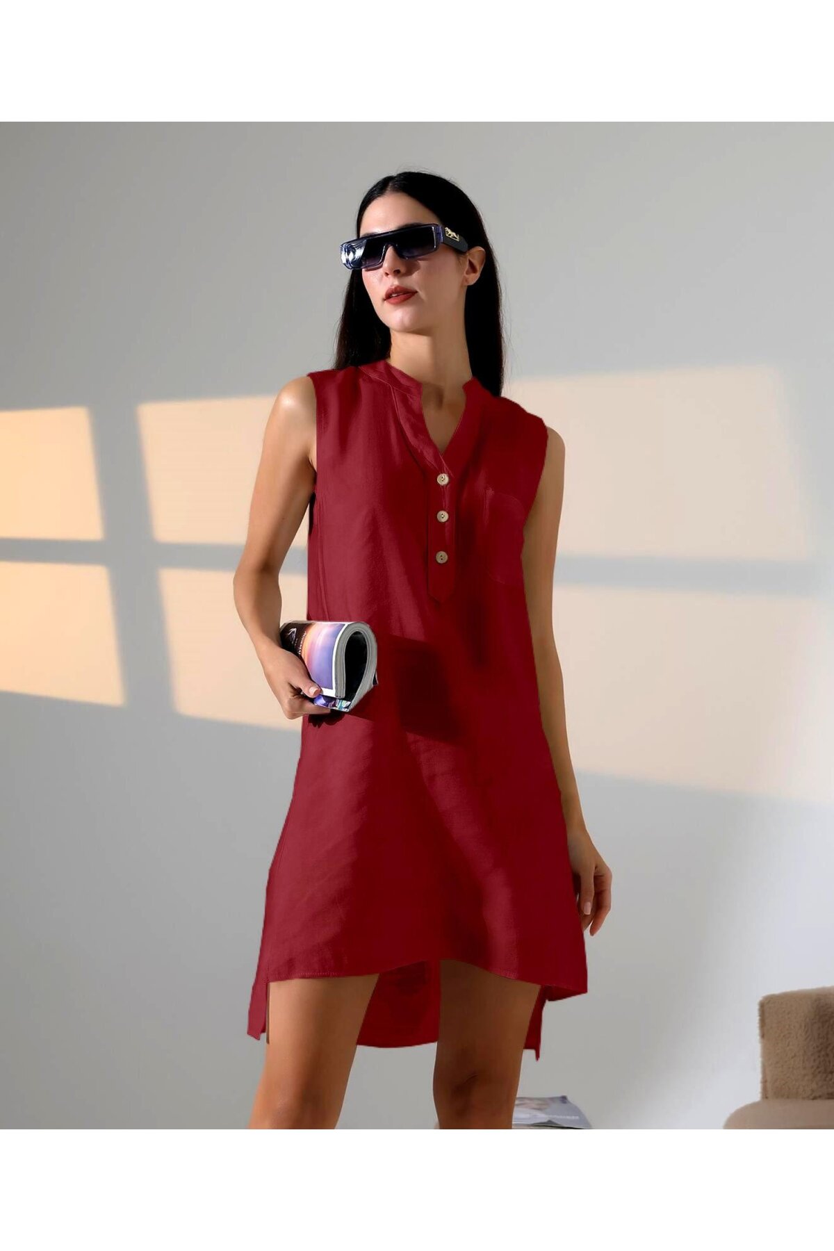 Düğme Detaylı Mini Elbise