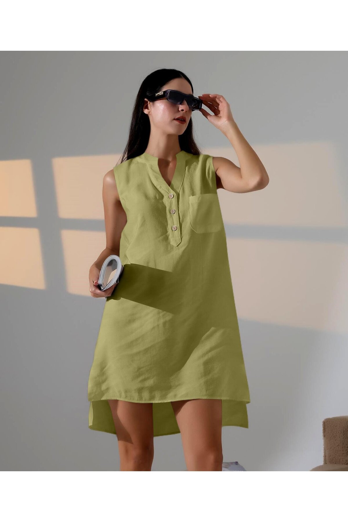 Düğme Detaylı Mini Elbise