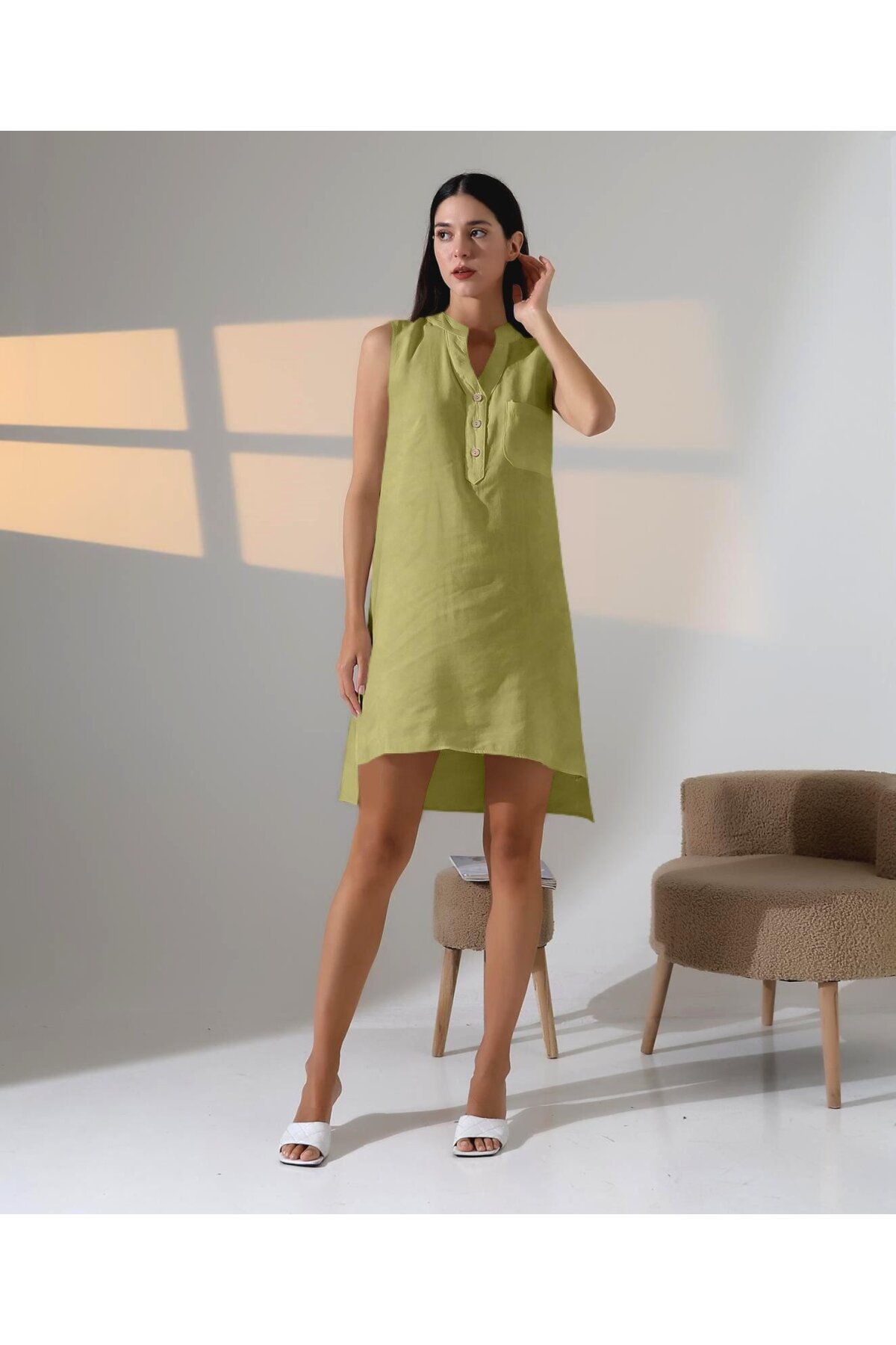 Düğme Detaylı Mini Elbise