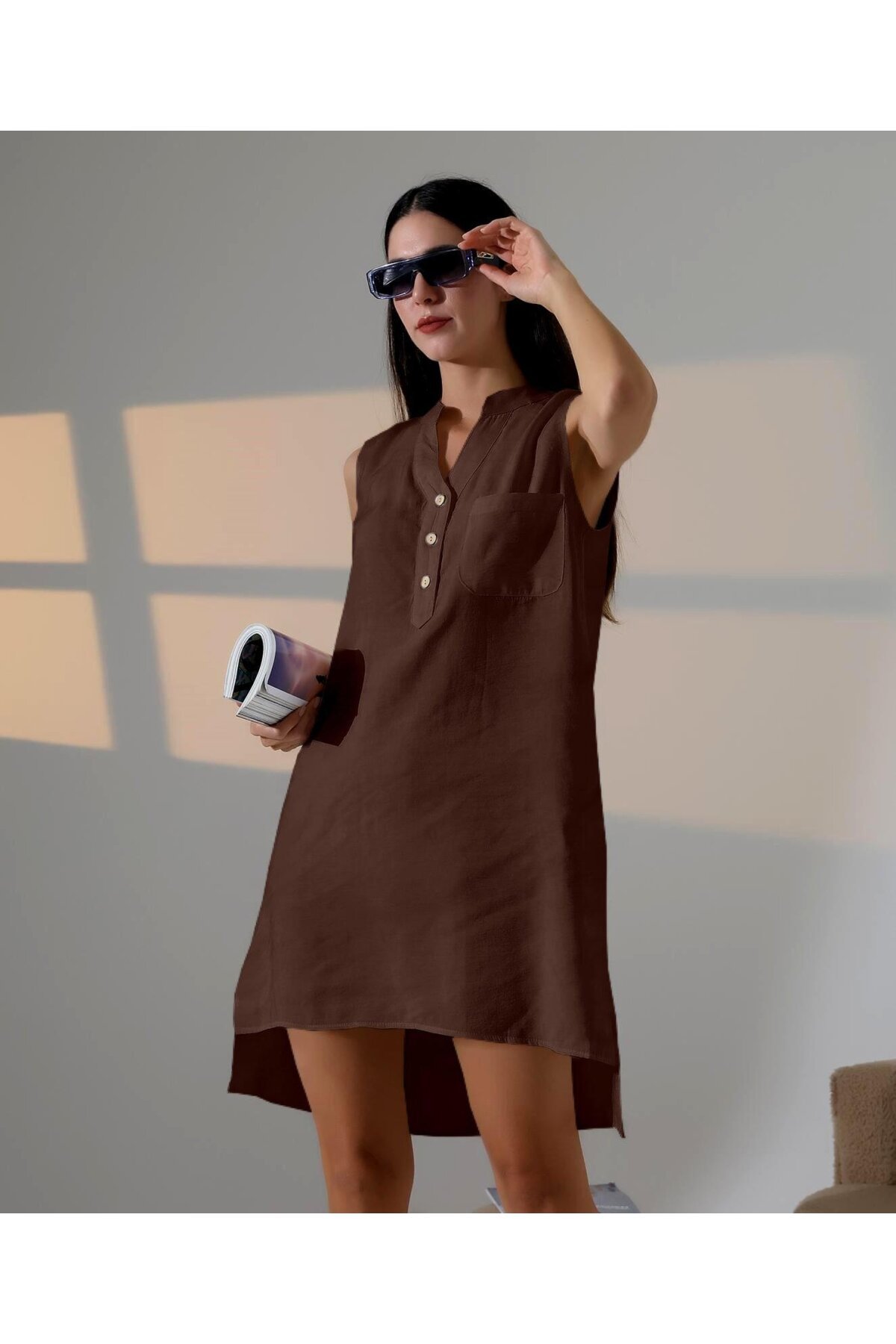 Düğme Detaylı Mini Elbise