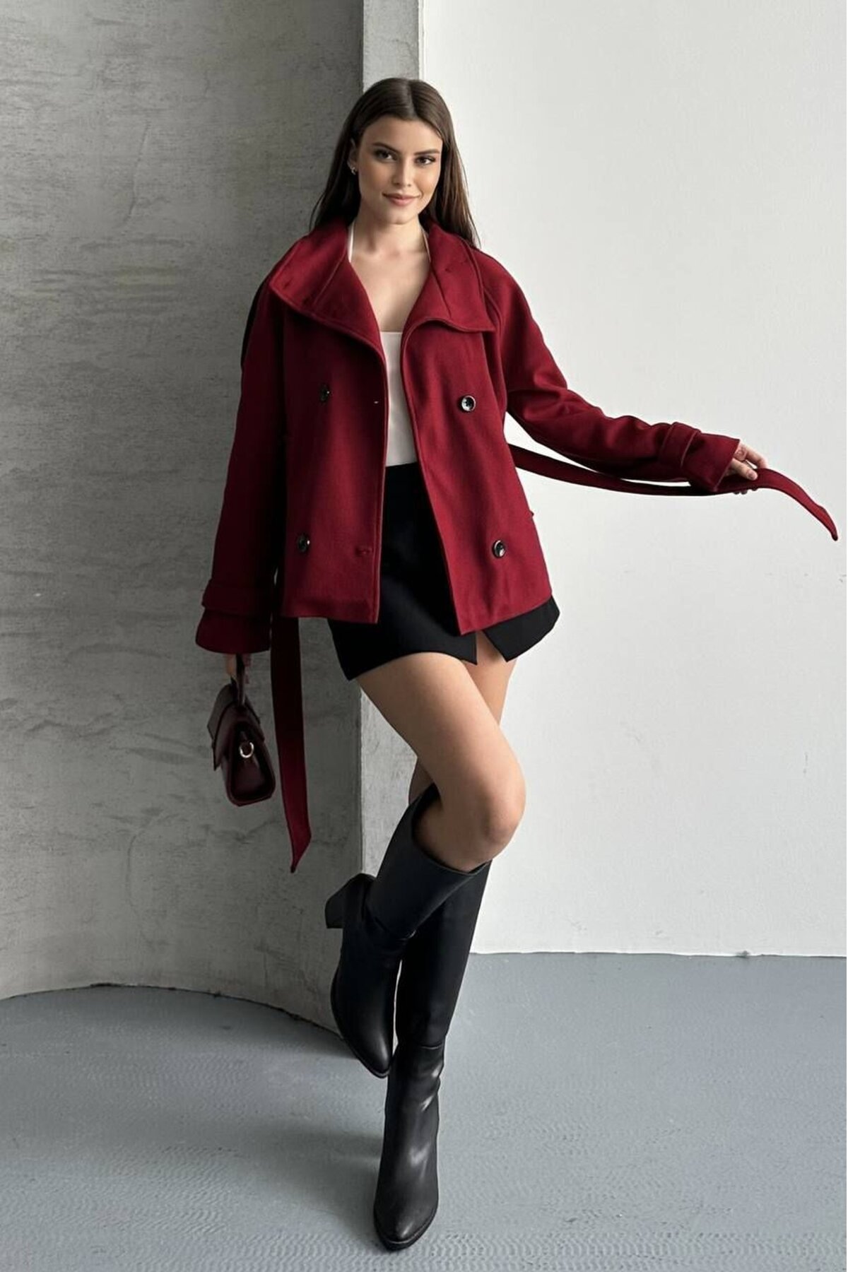 DÜĞMELİ KUŞAKLI KAŞE KISA KABAN