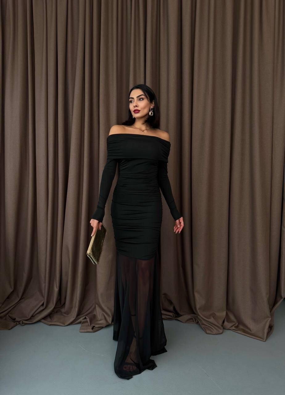 Tül Detaylı Straplez Elbise