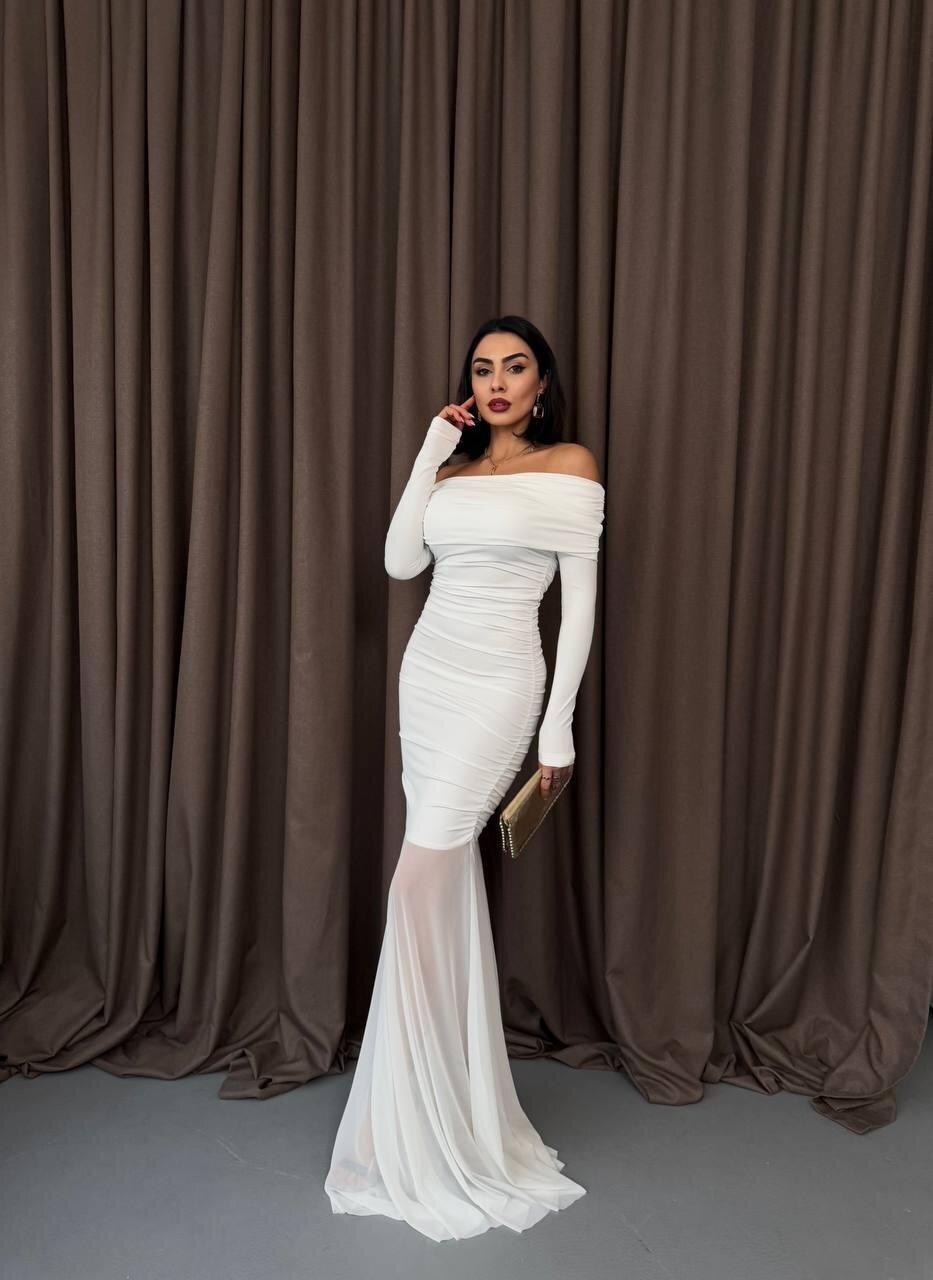 Tül Detaylı Straplez Elbise