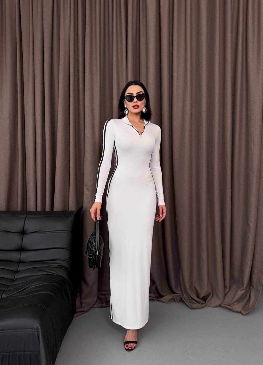 Şerit Detaylı Uzun Elbise