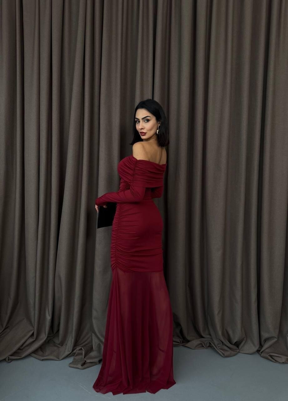 Tül Detaylı Straplez Elbise