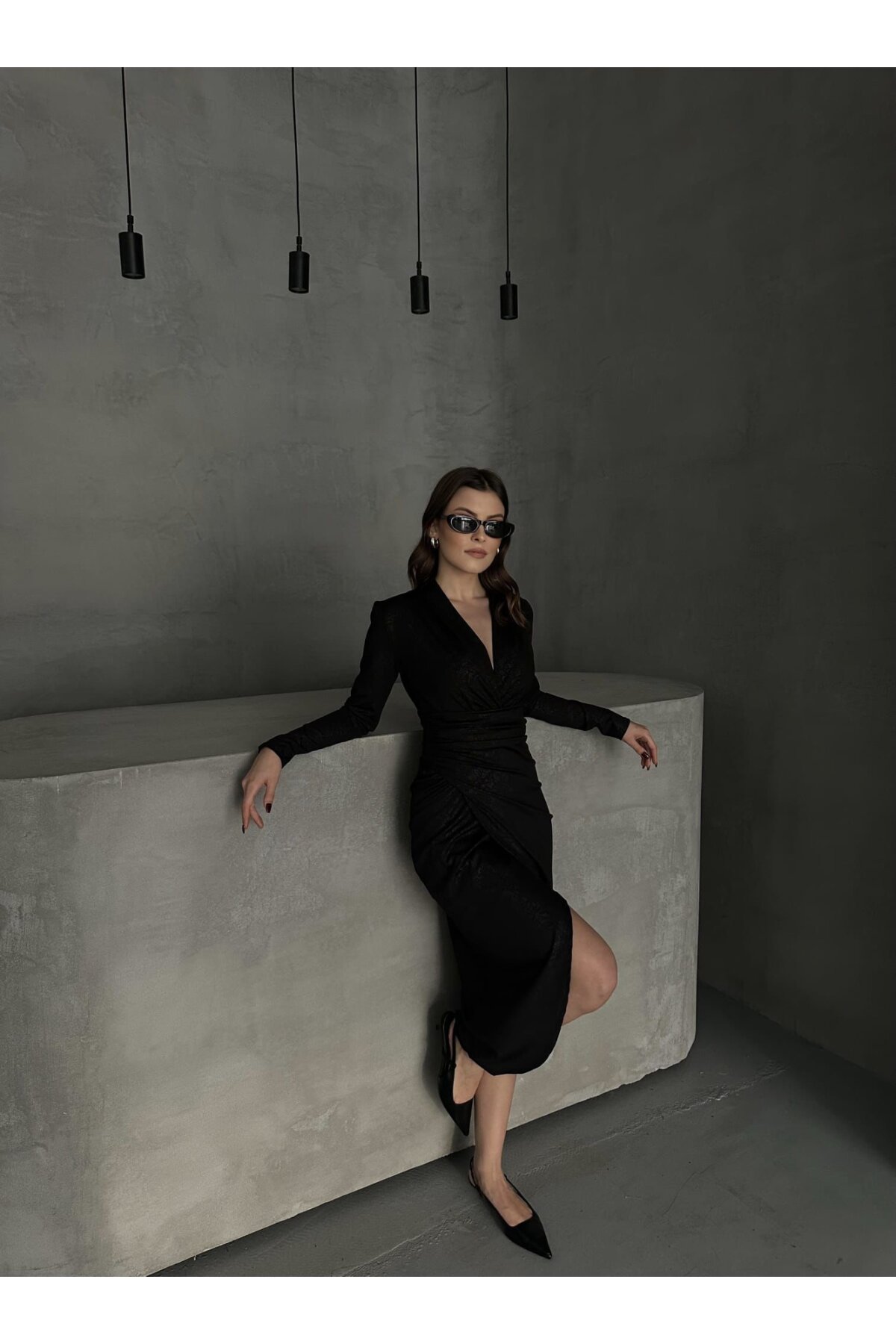 Drape Detaylı Midi Elbise