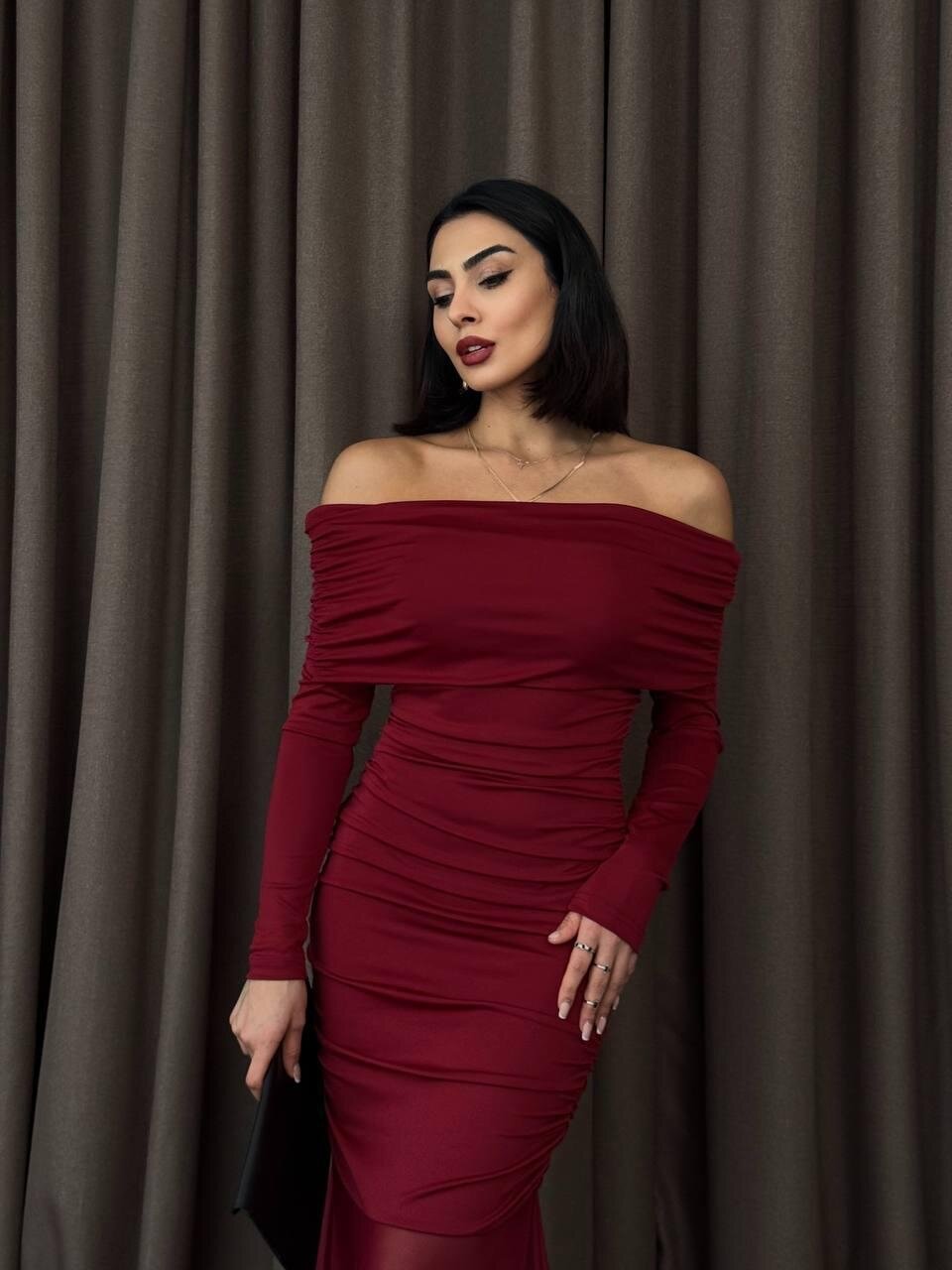 Tül Detaylı Straplez Elbise