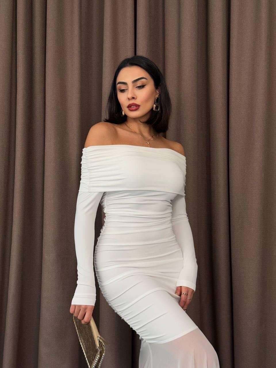 Tül Detaylı Straplez Elbise