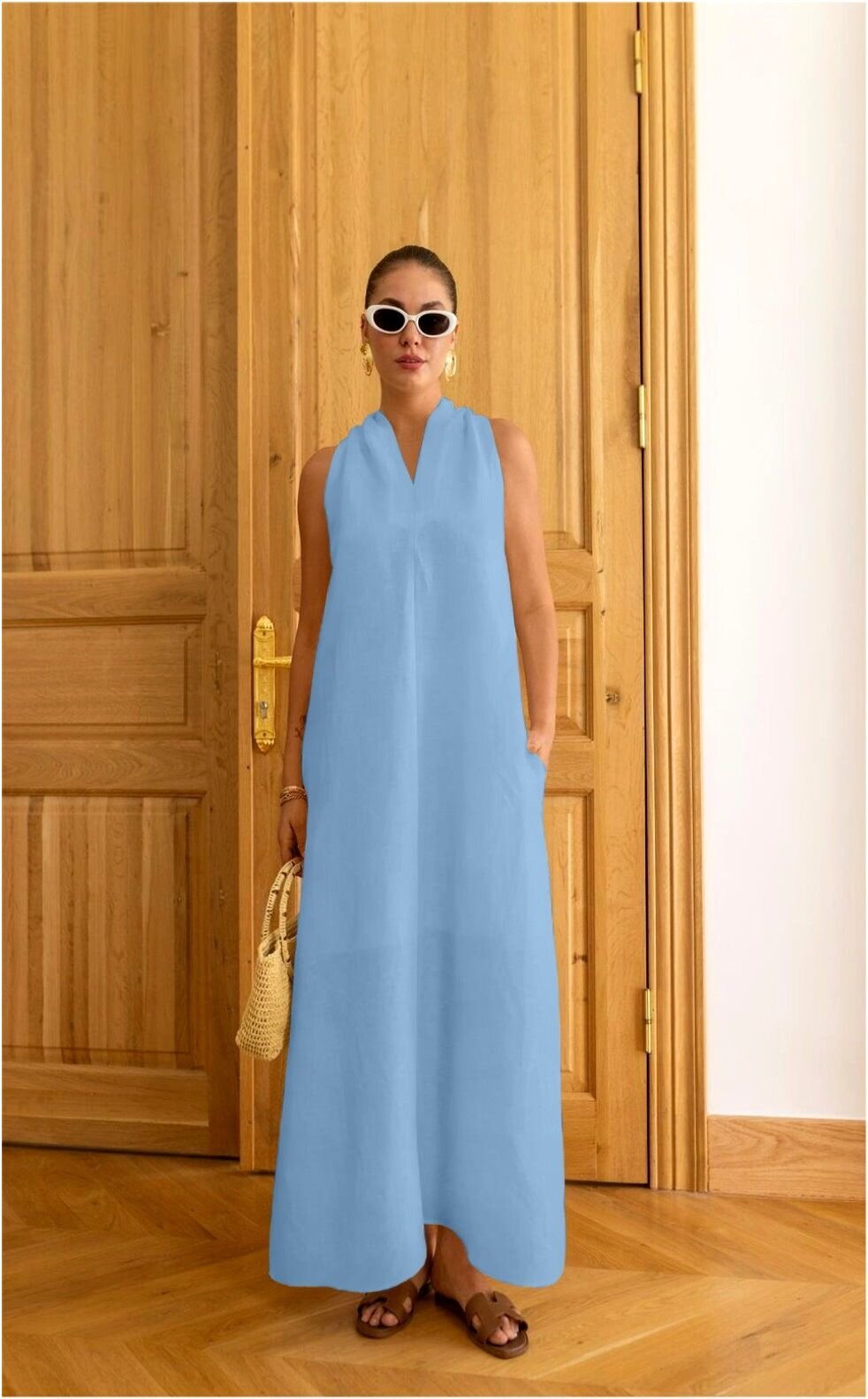 V Yaka Paraşüt Elbise