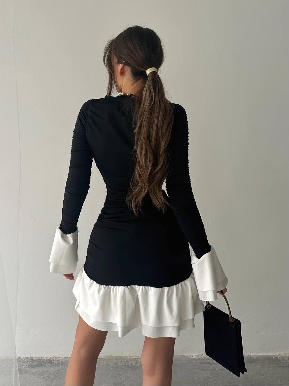 Fırfır Detaylı Drapeli Mini Elbise