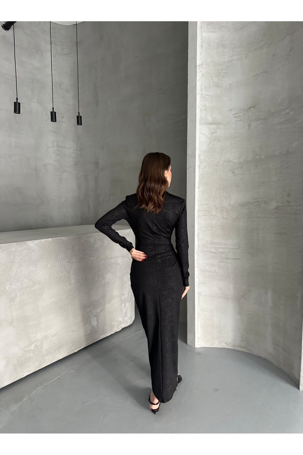 Drape Detaylı Midi Elbise