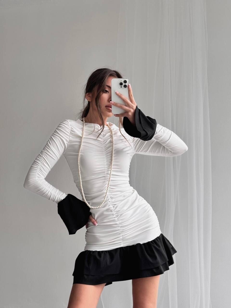 Fırfır Detaylı Drapeli Mini Elbise