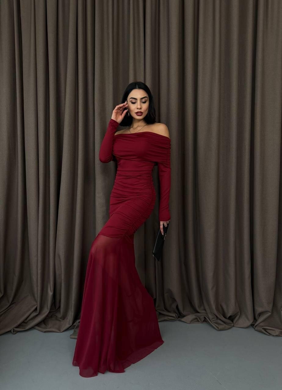 Tül Detaylı Straplez Elbise