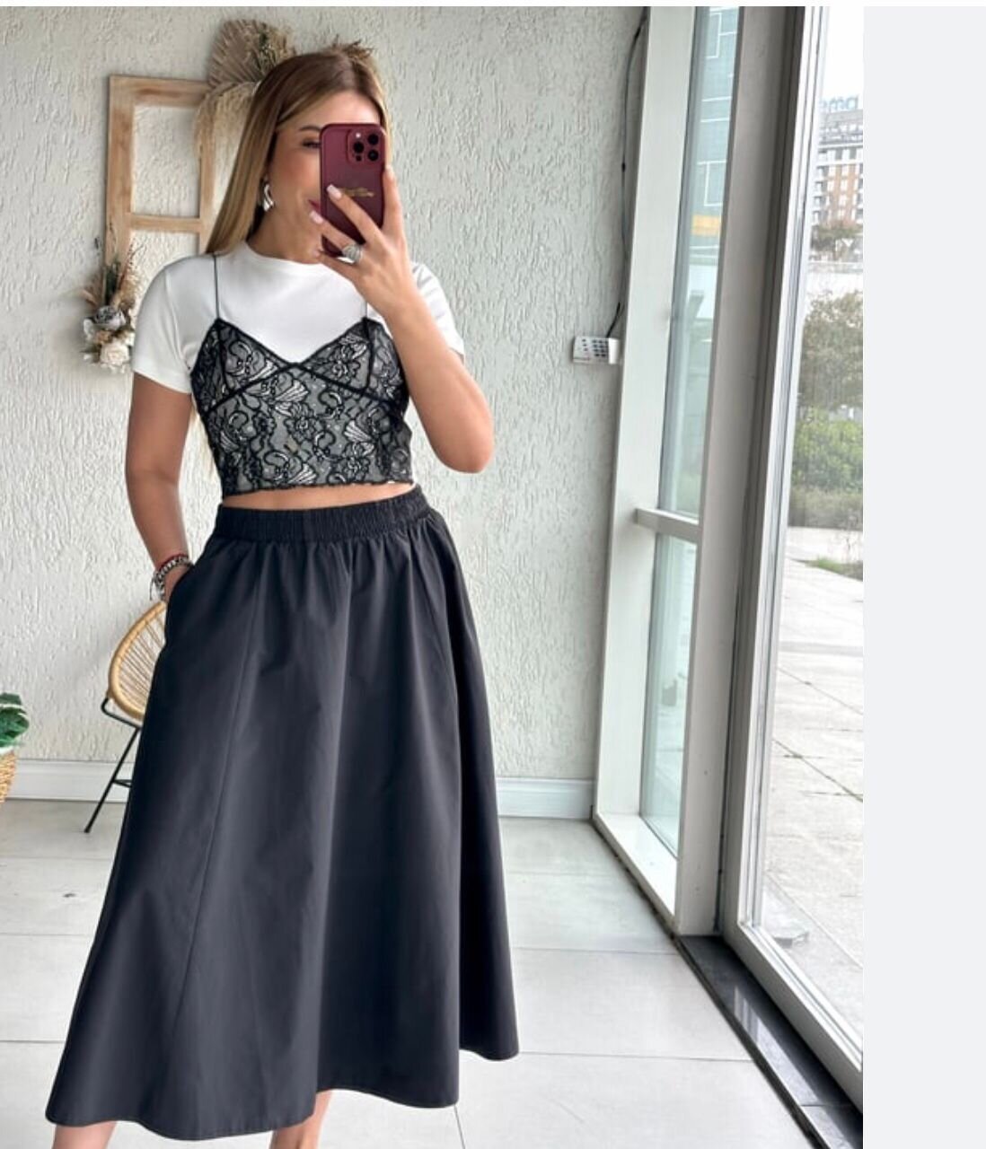 Elastik Belli Midi Etek