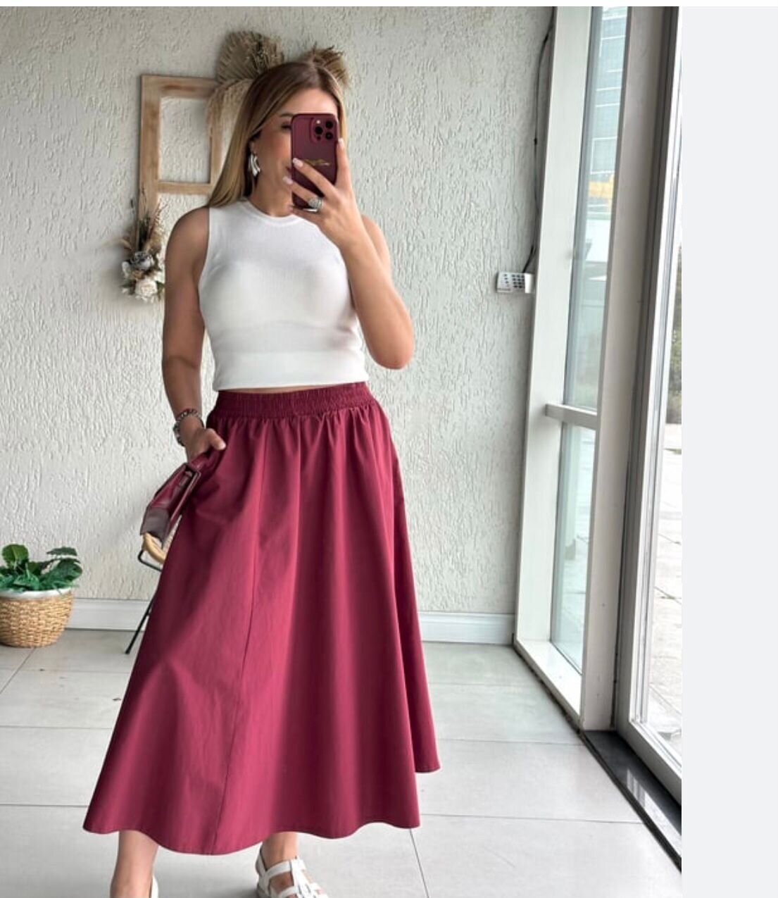 Elastik Belli Midi Etek