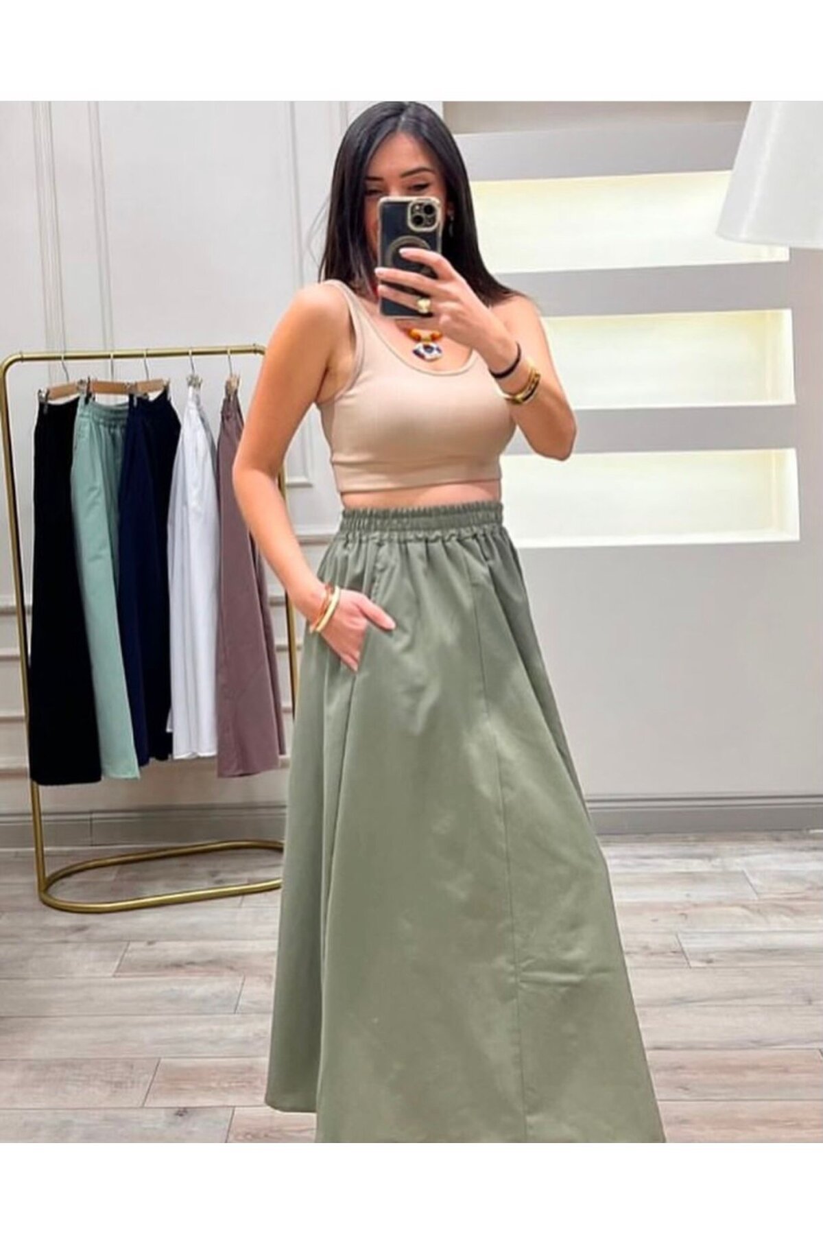Elastik Belli Midi Etek