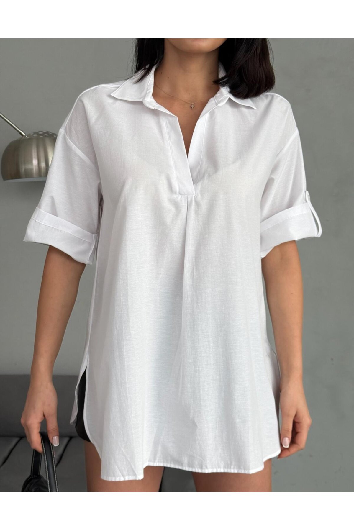 Yırtmaç Detaylı Tunik Gömlek