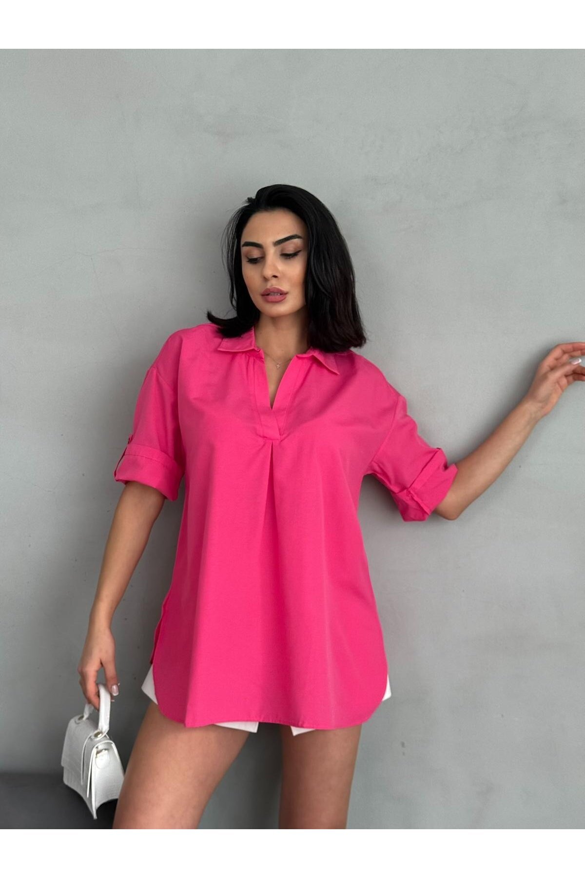 Yırtmaç Detaylı Tunik Gömlek