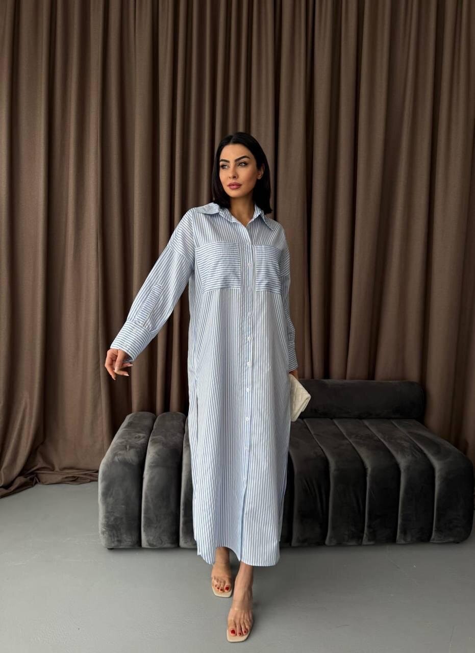 Çizgili Midi Gömlek Elbise