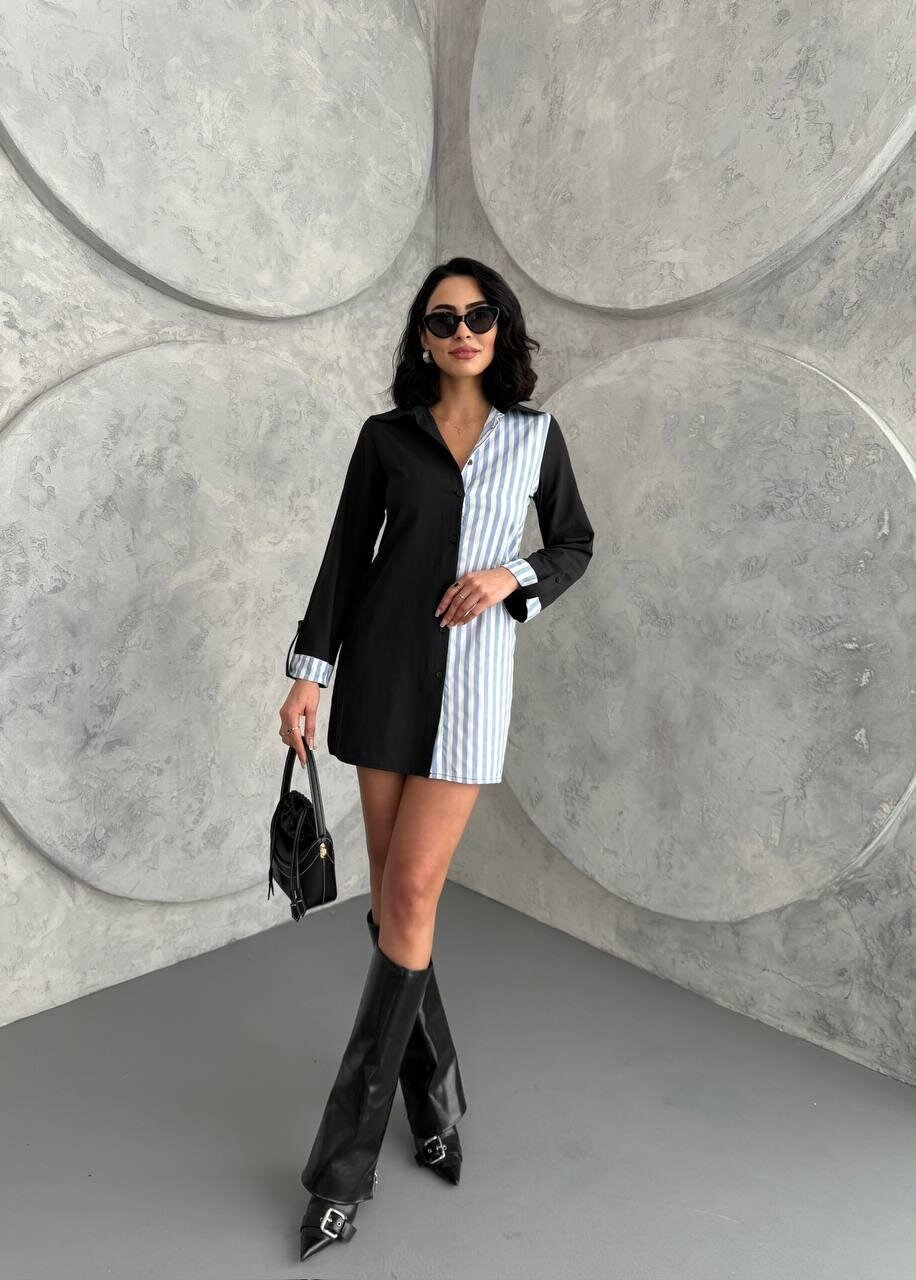 Çift Renk Tasarımlı Gömlek Elbise