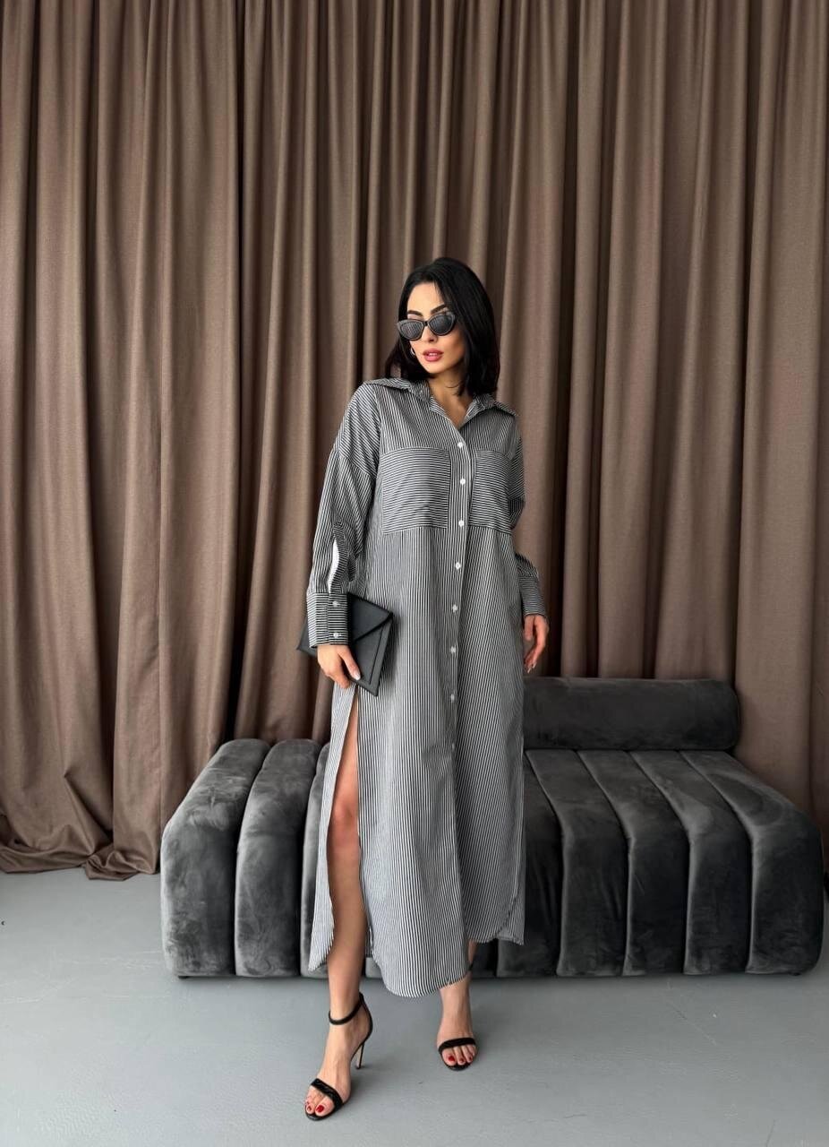 Çizgili Midi Gömlek Elbise
