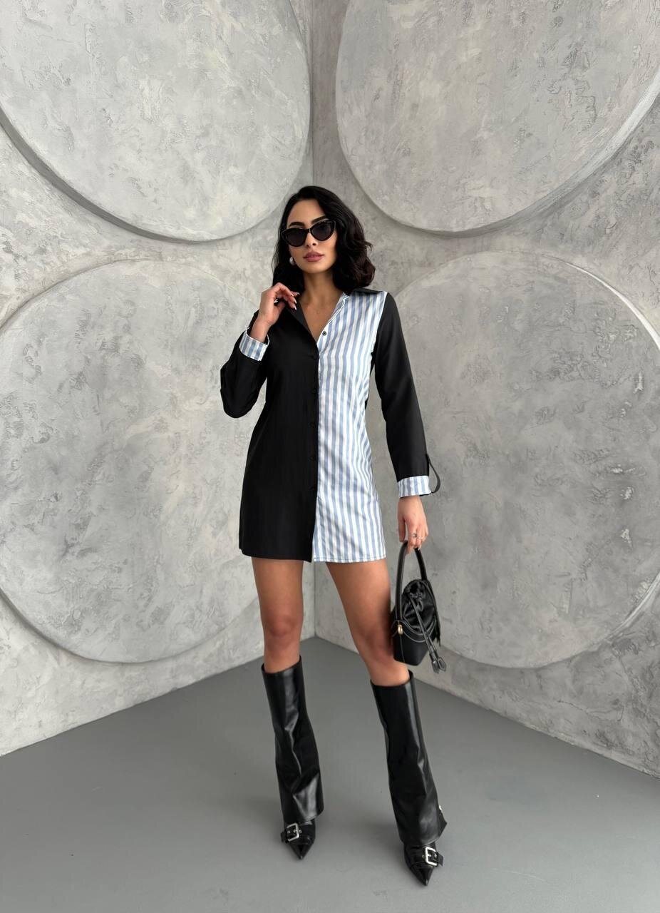 Çift Renk Tasarımlı Gömlek Elbise