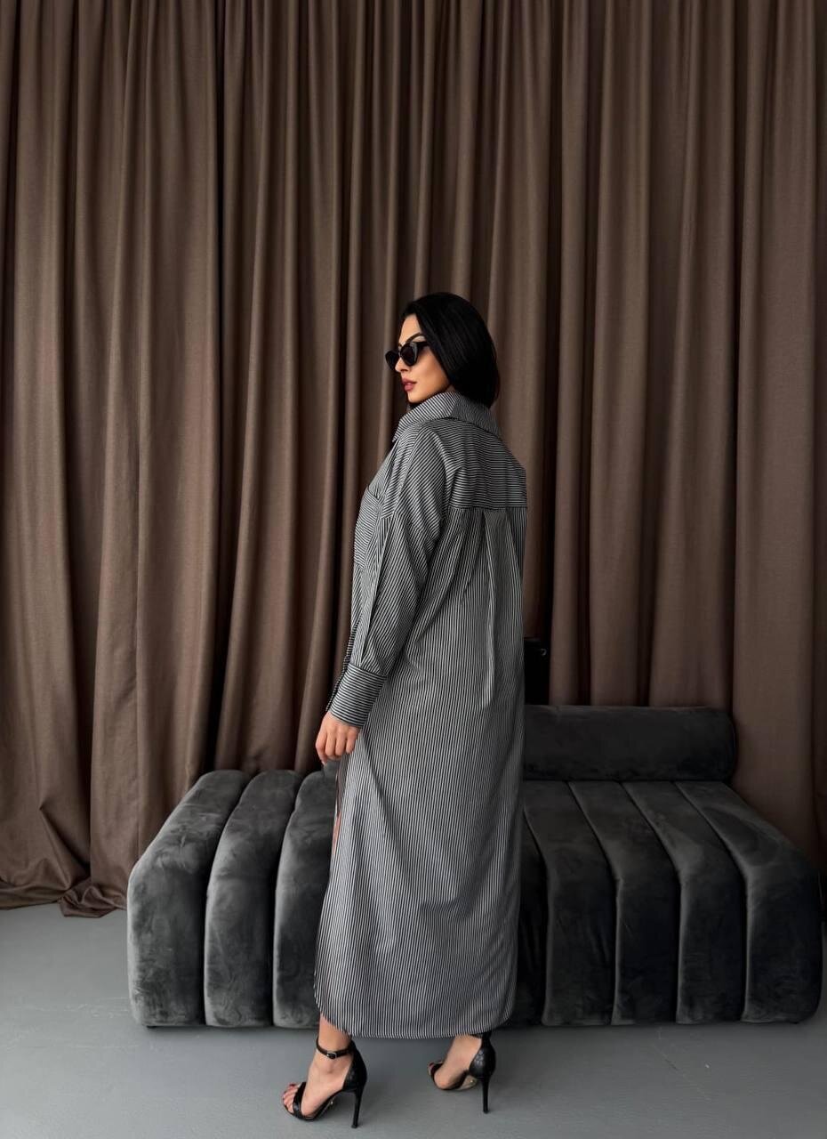 Çizgili Midi Gömlek Elbise