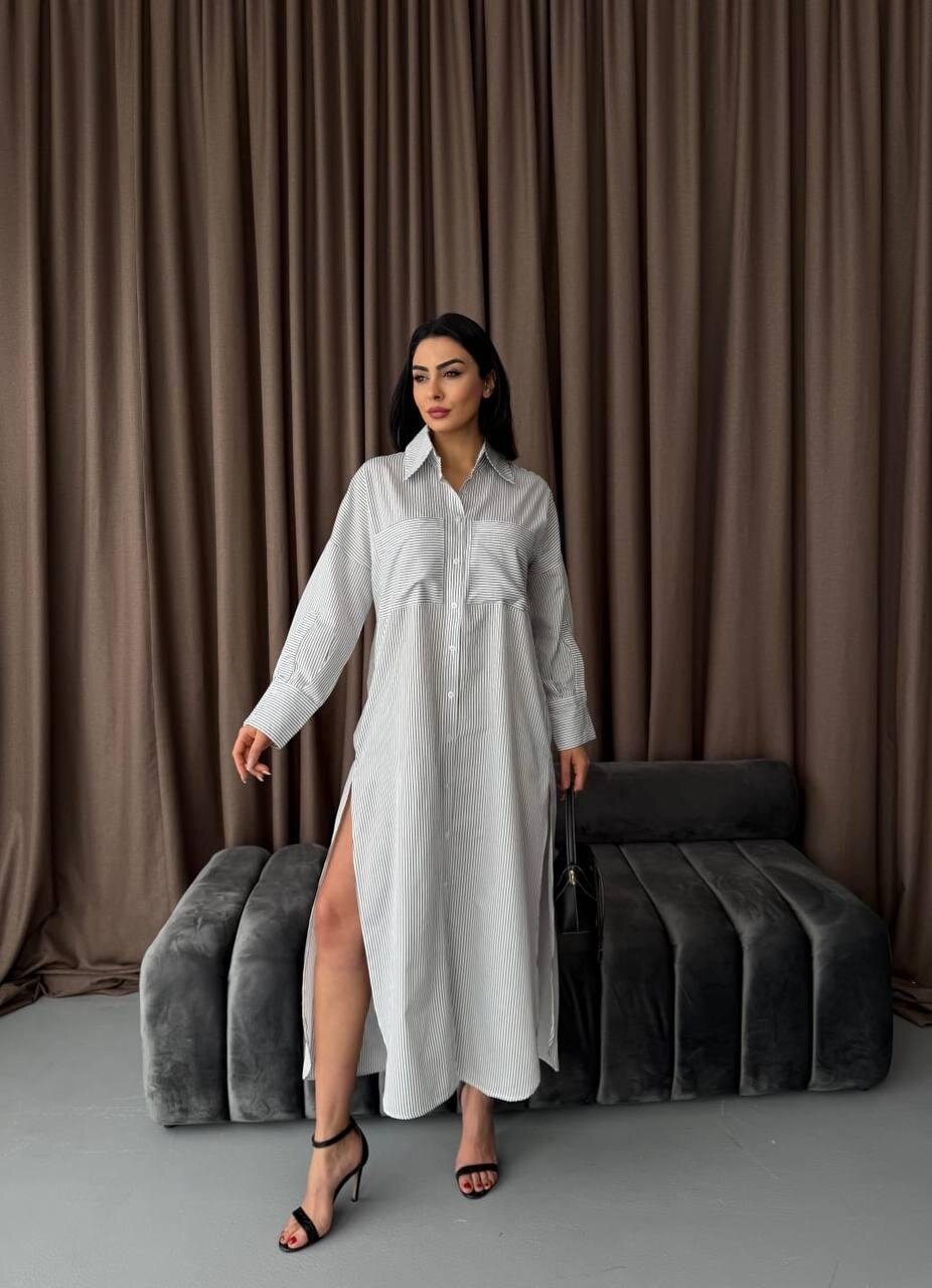 Çizgili Midi Gömlek Elbise