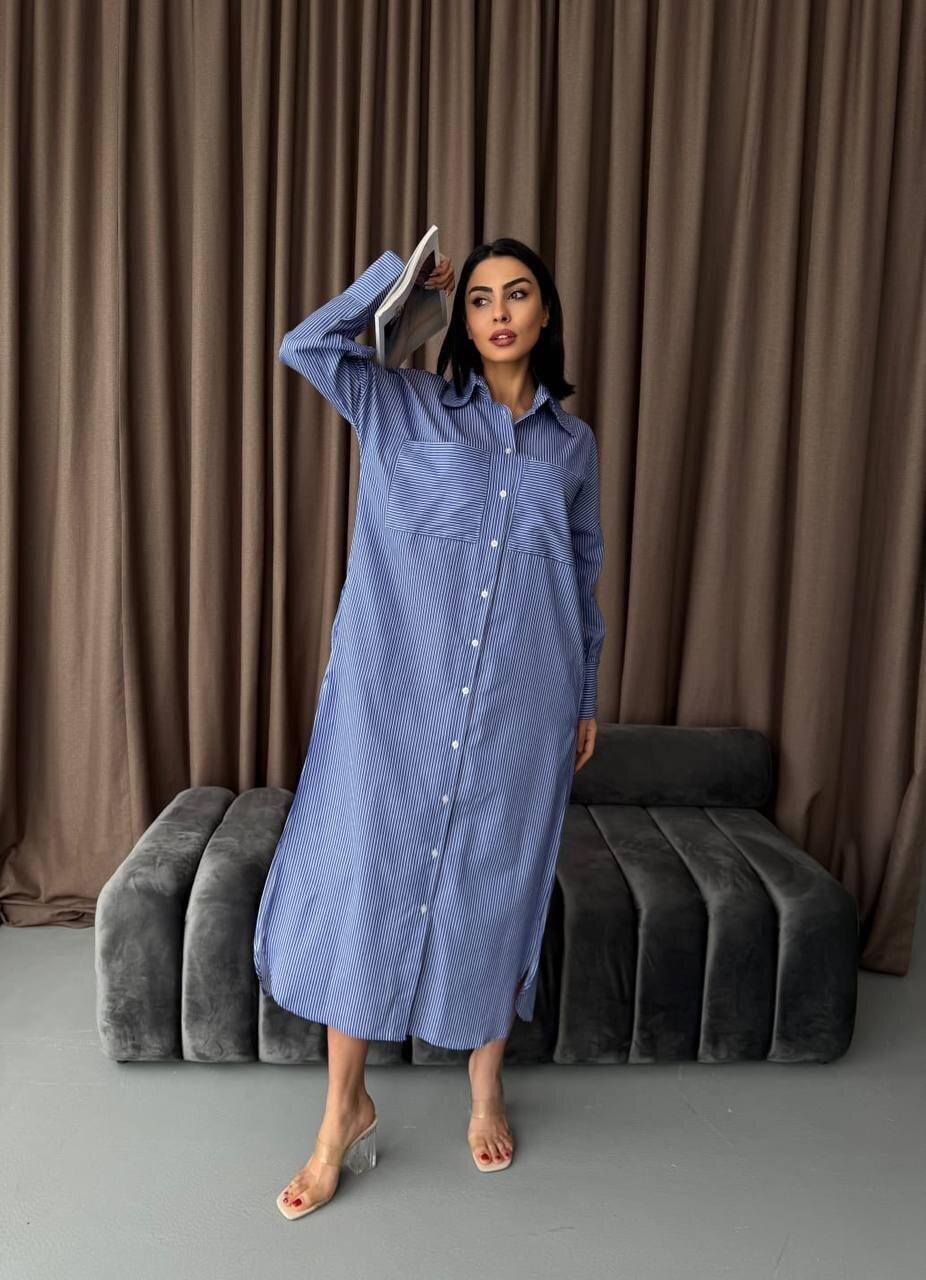 Çizgili Midi Gömlek Elbise
