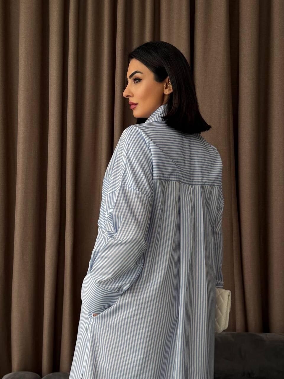 Çizgili Midi Gömlek Elbise