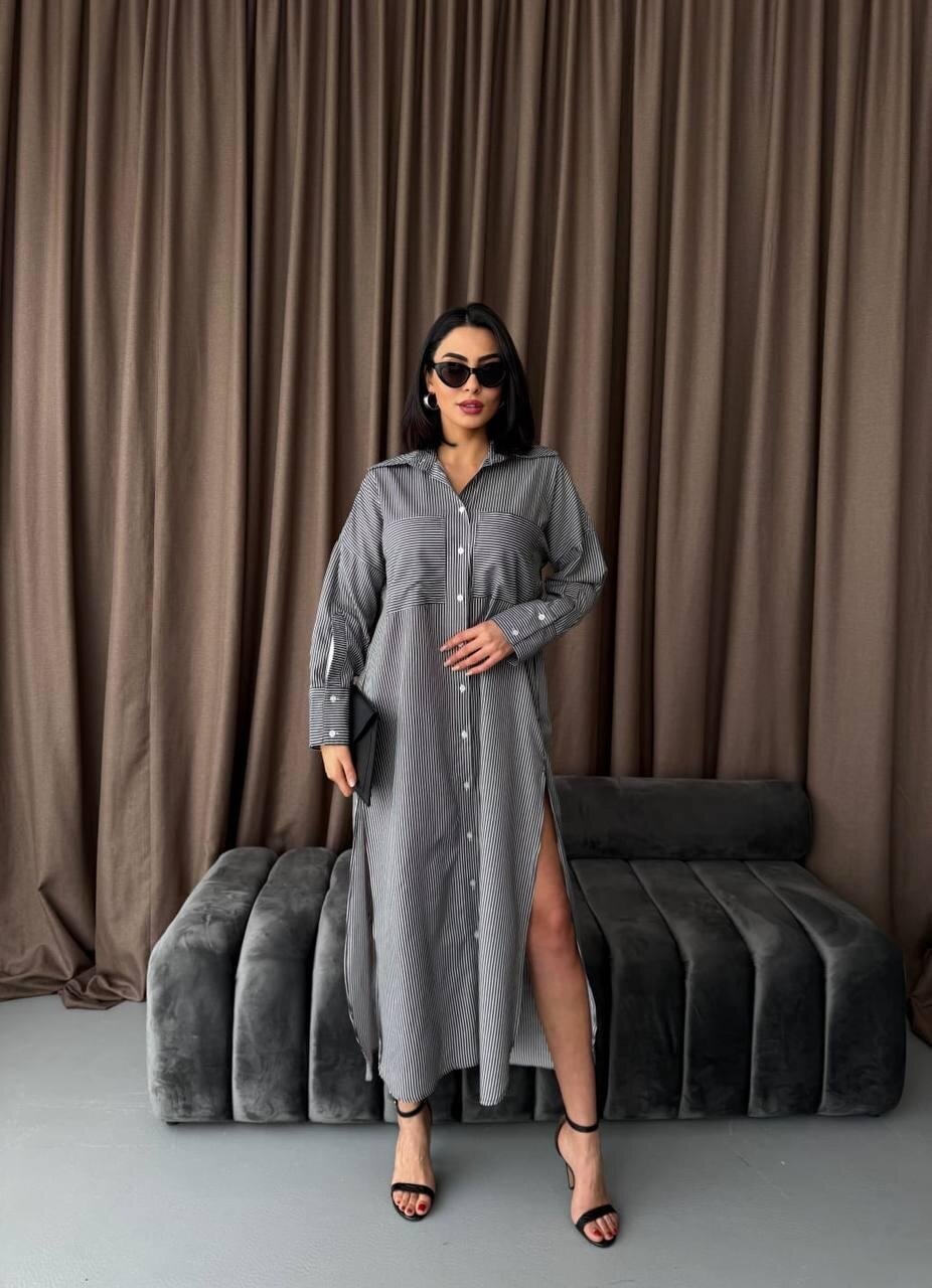 Çizgili Midi Gömlek Elbise
