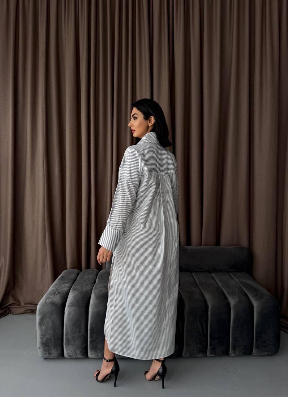 Çizgili Midi Gömlek Elbise