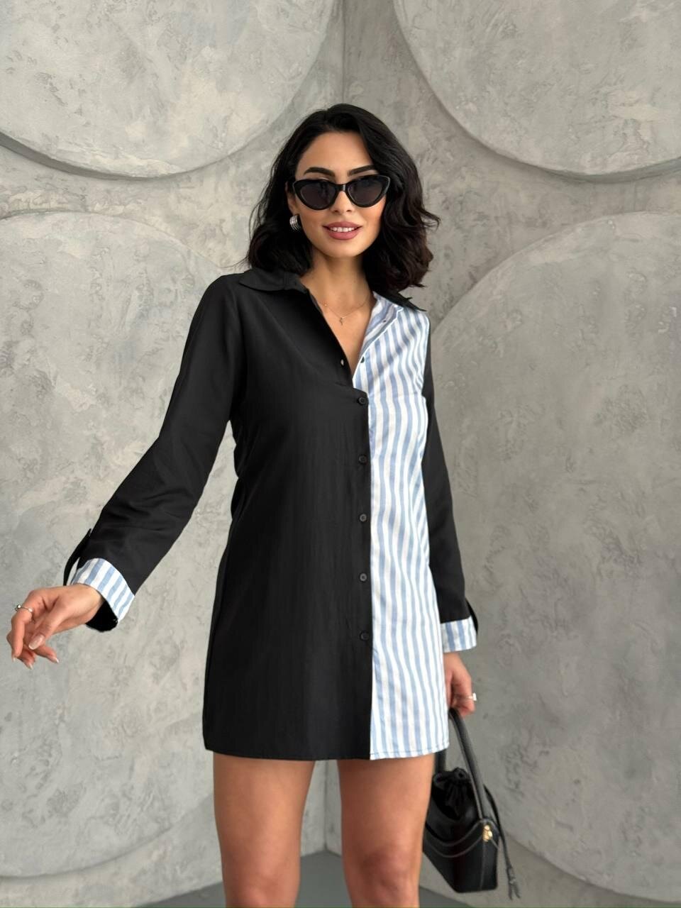 Çift Renk Tasarımlı Gömlek Elbise