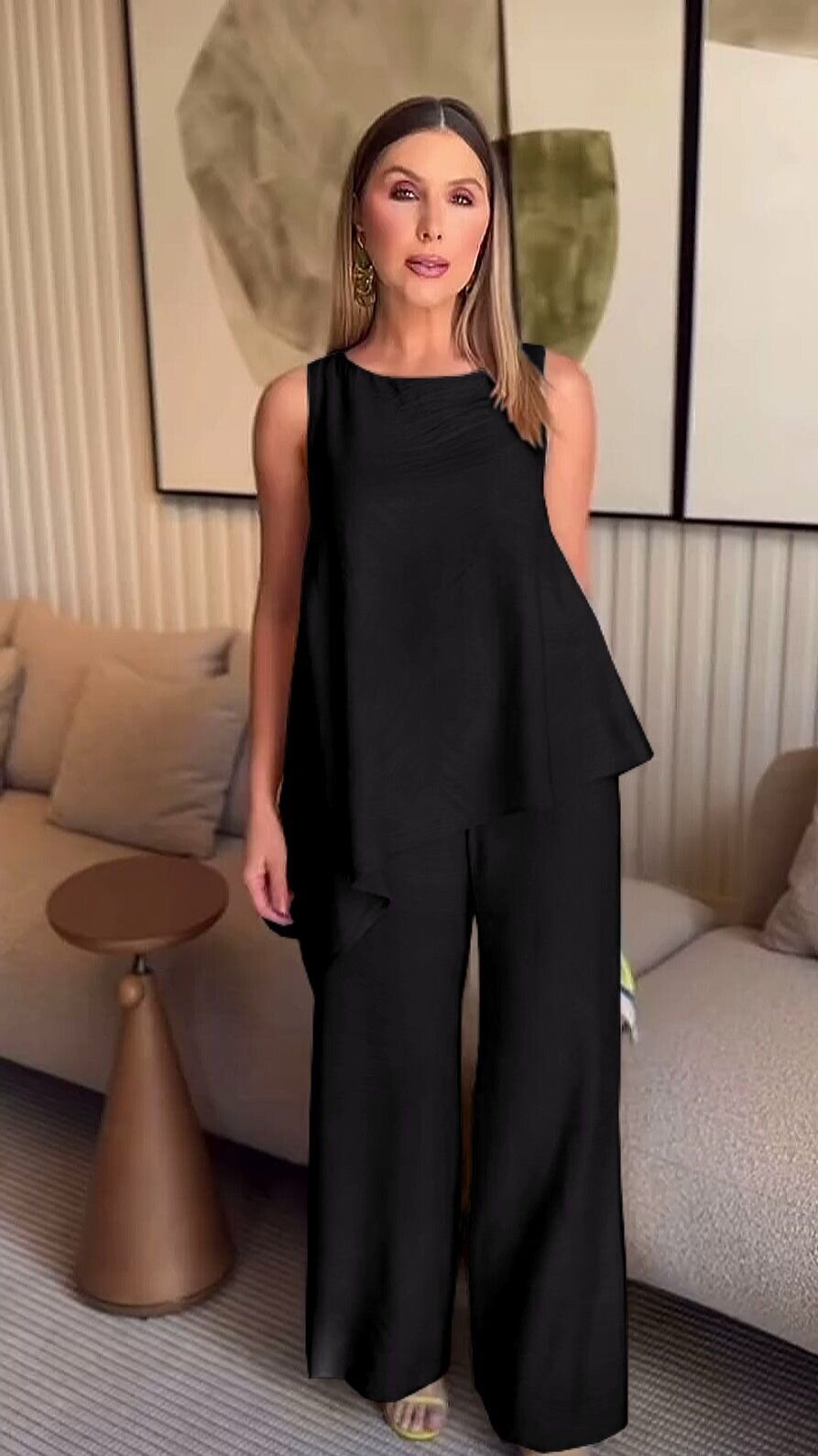 Asimetrik Bluz & Pantolon İkili Takım