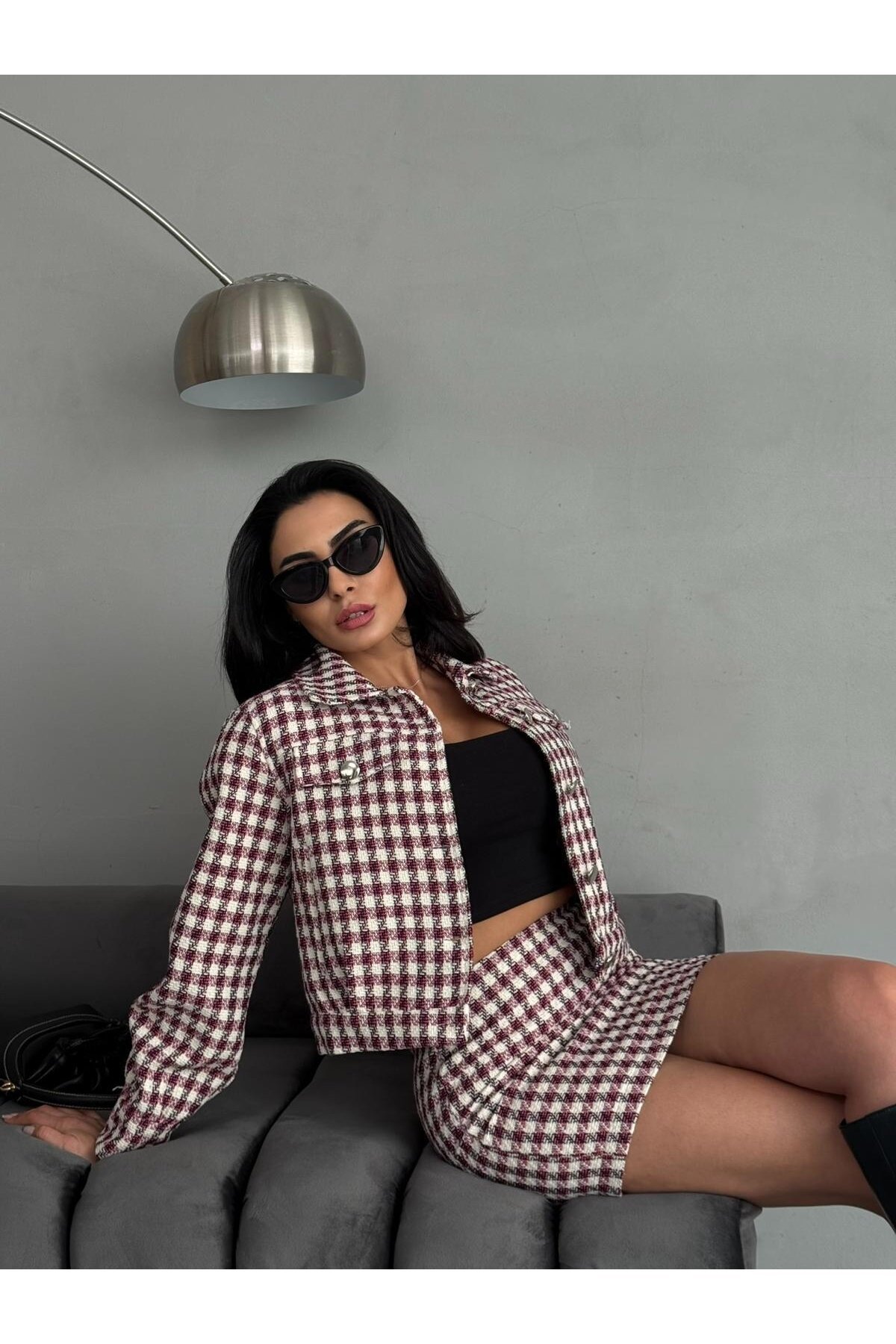 Ekose Tüvit Ceket & Etek Takım