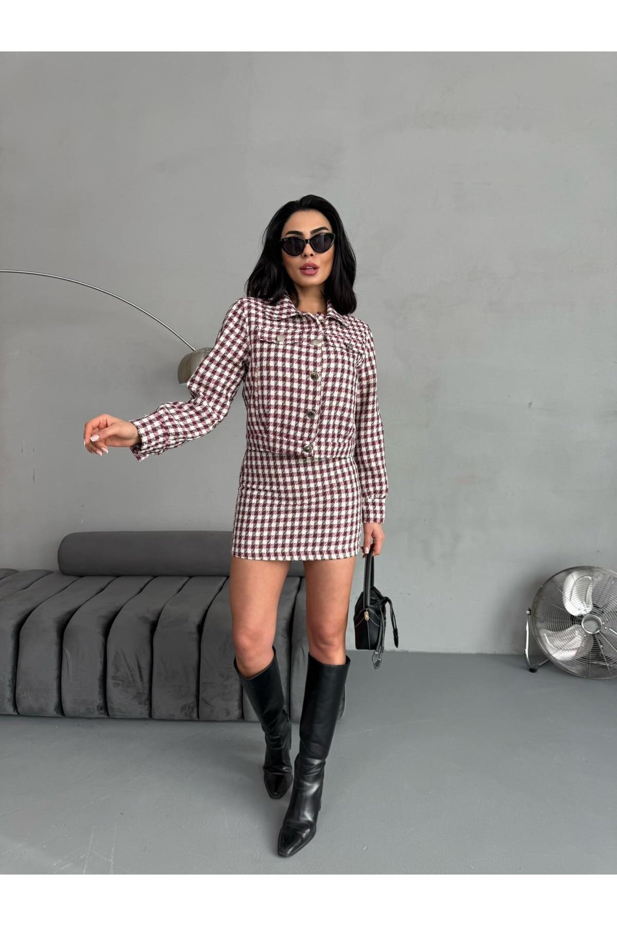 Ekose Tüvit Ceket & Etek Takım