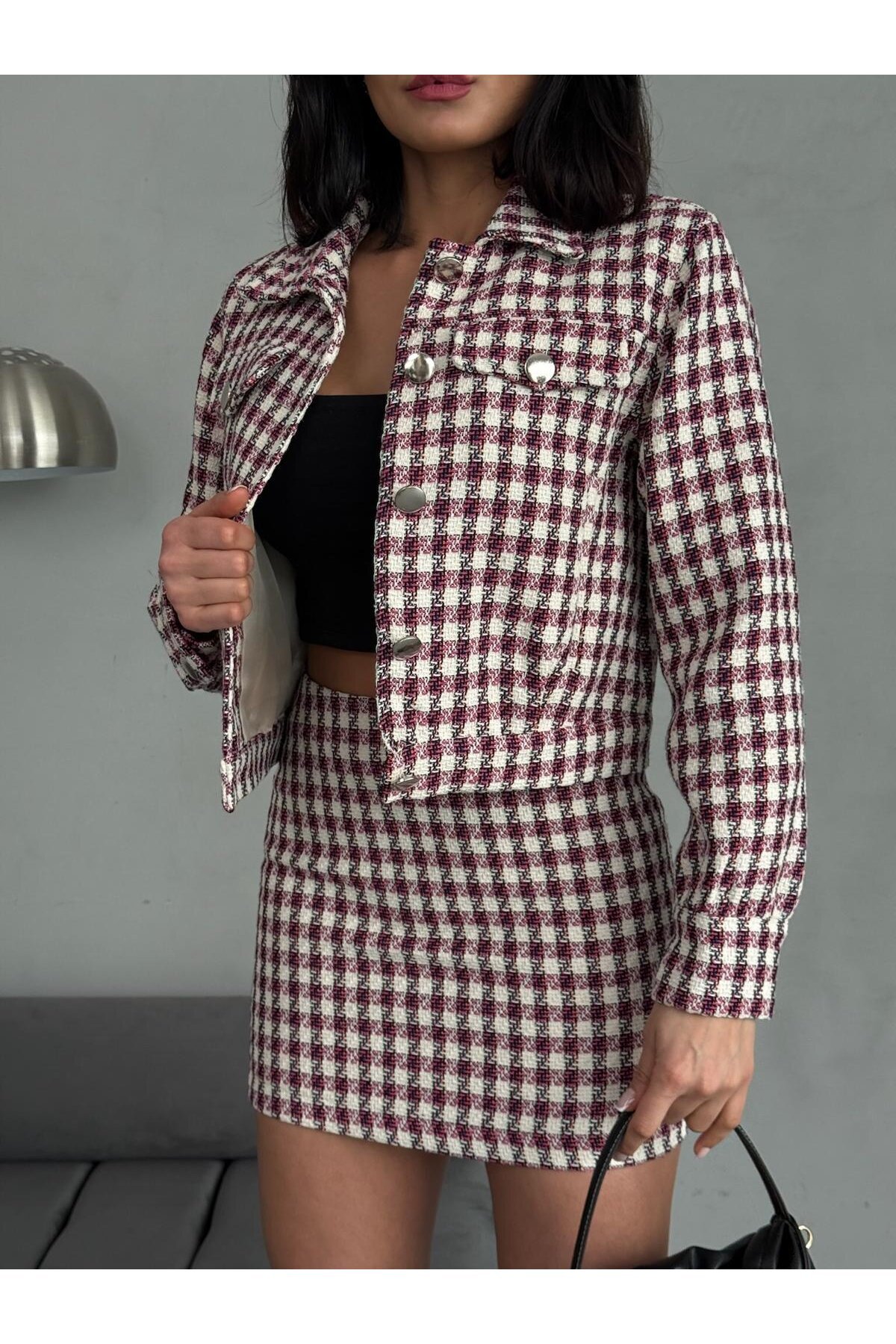 Ekose Tüvit Ceket & Etek Takım