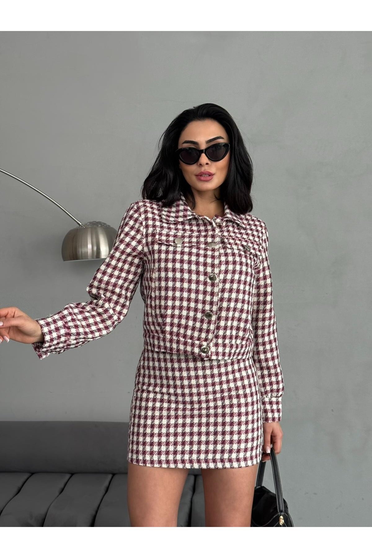 Ekose Tüvit Ceket & Etek Takım