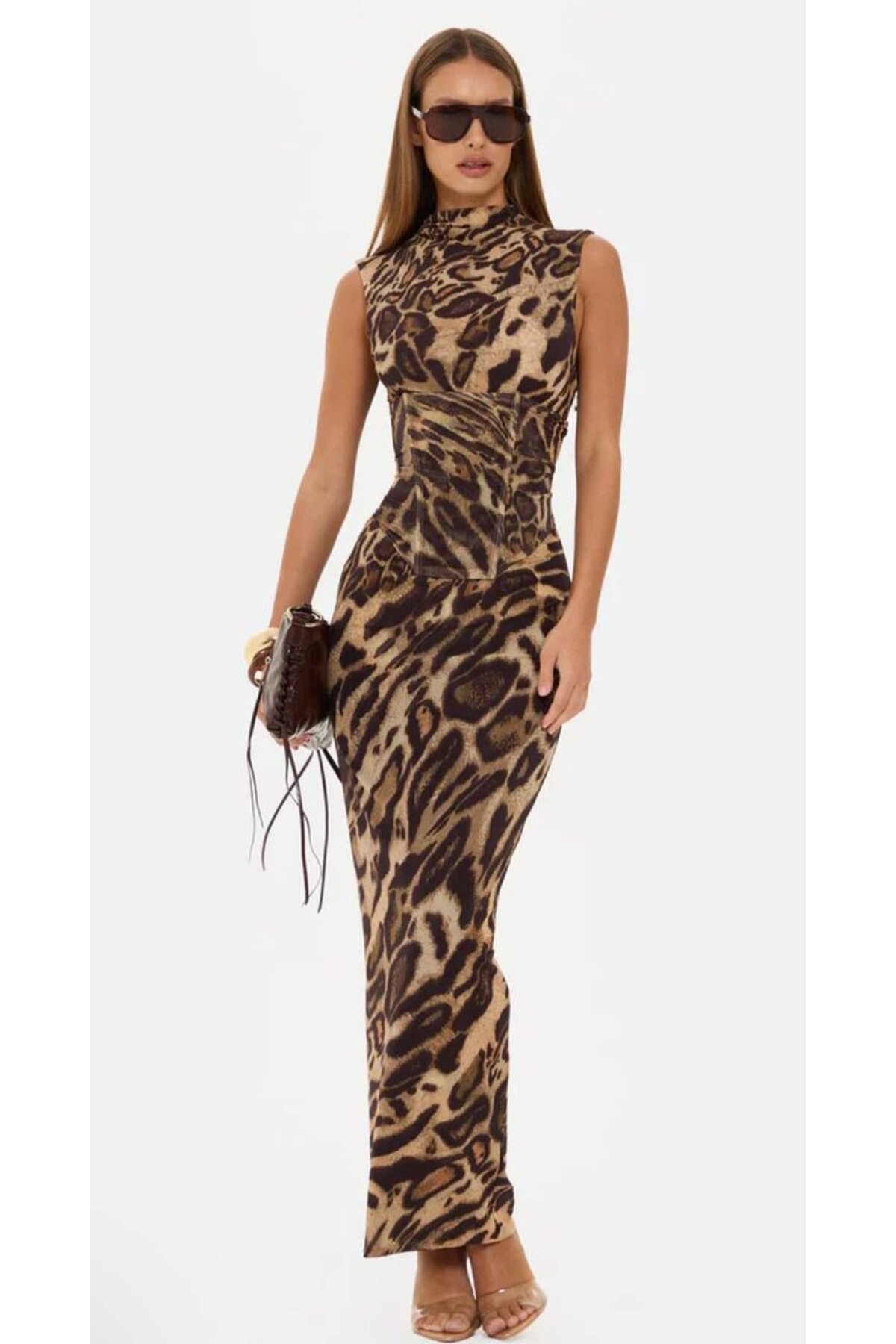 KORSE BALENLİ LEOPAR ELBİSE