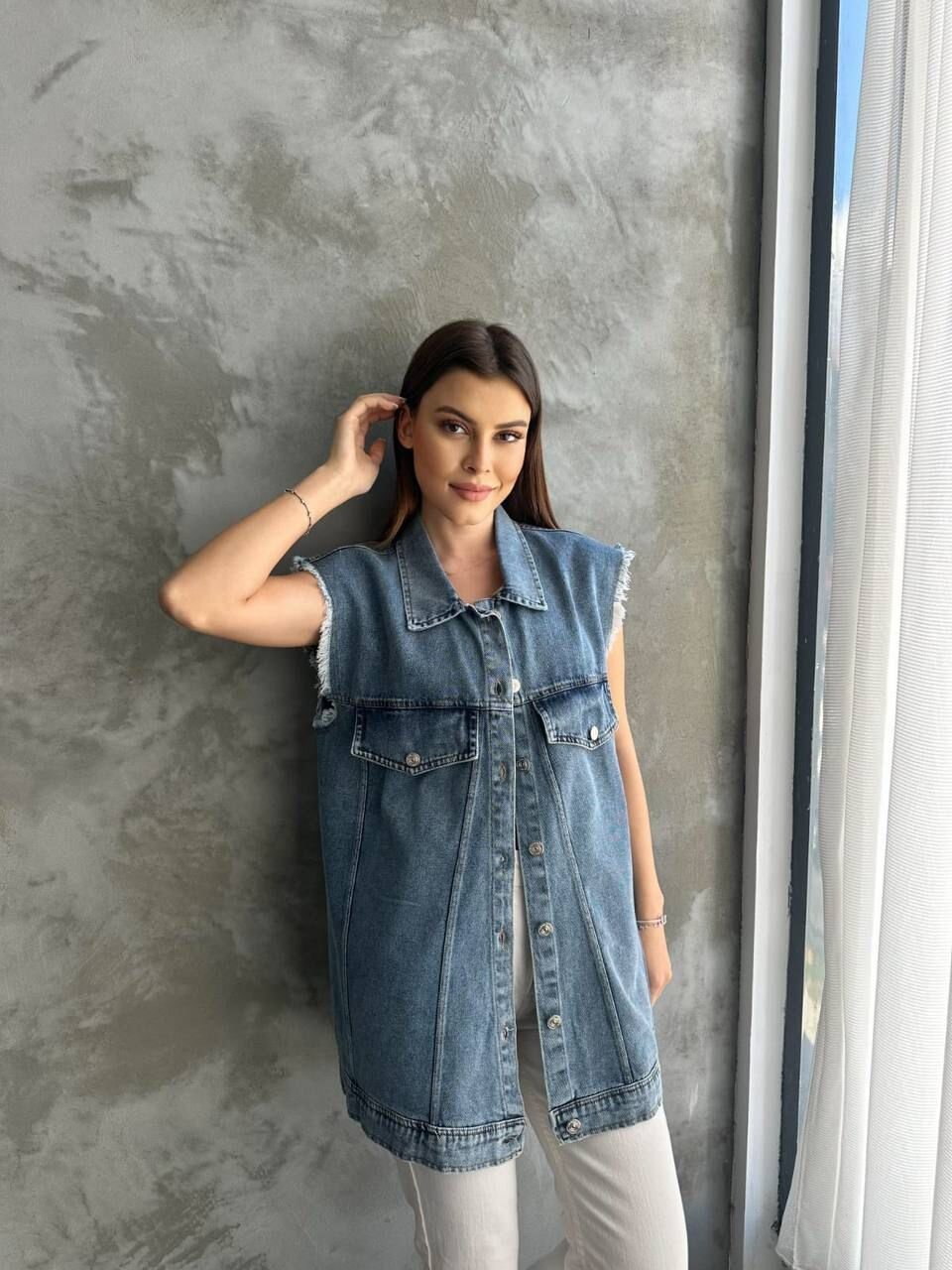 Fırfır Detaylı Kot Yelek