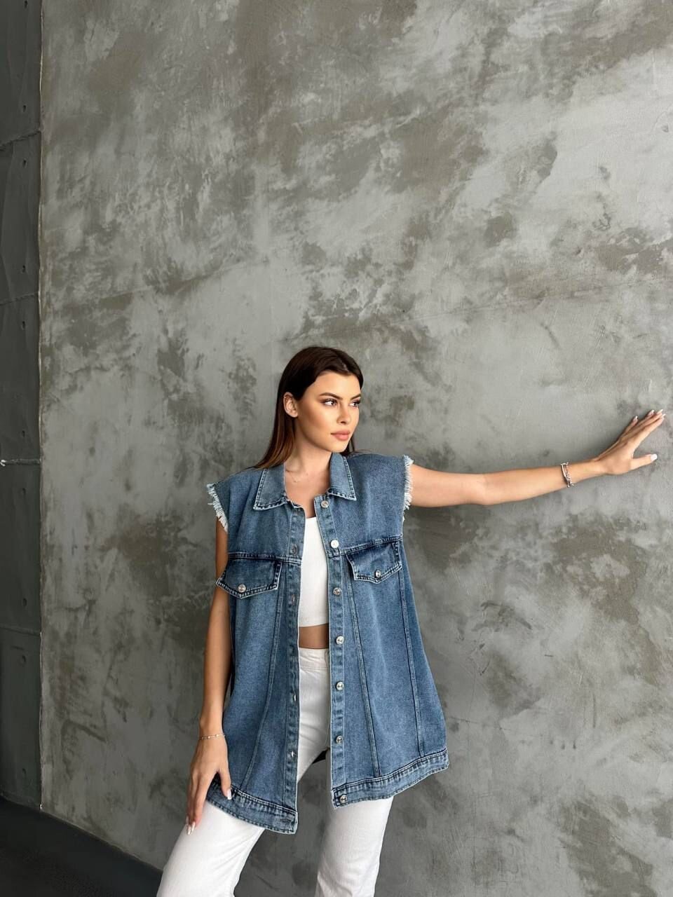 Fırfır Detaylı Kot Yelek